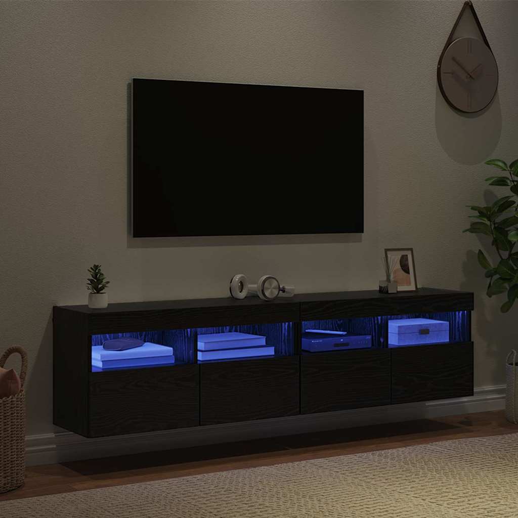 vidaXL Szafki RTV z LED 2 pcs Czarny Dąb 80 x 30 x 40 cm