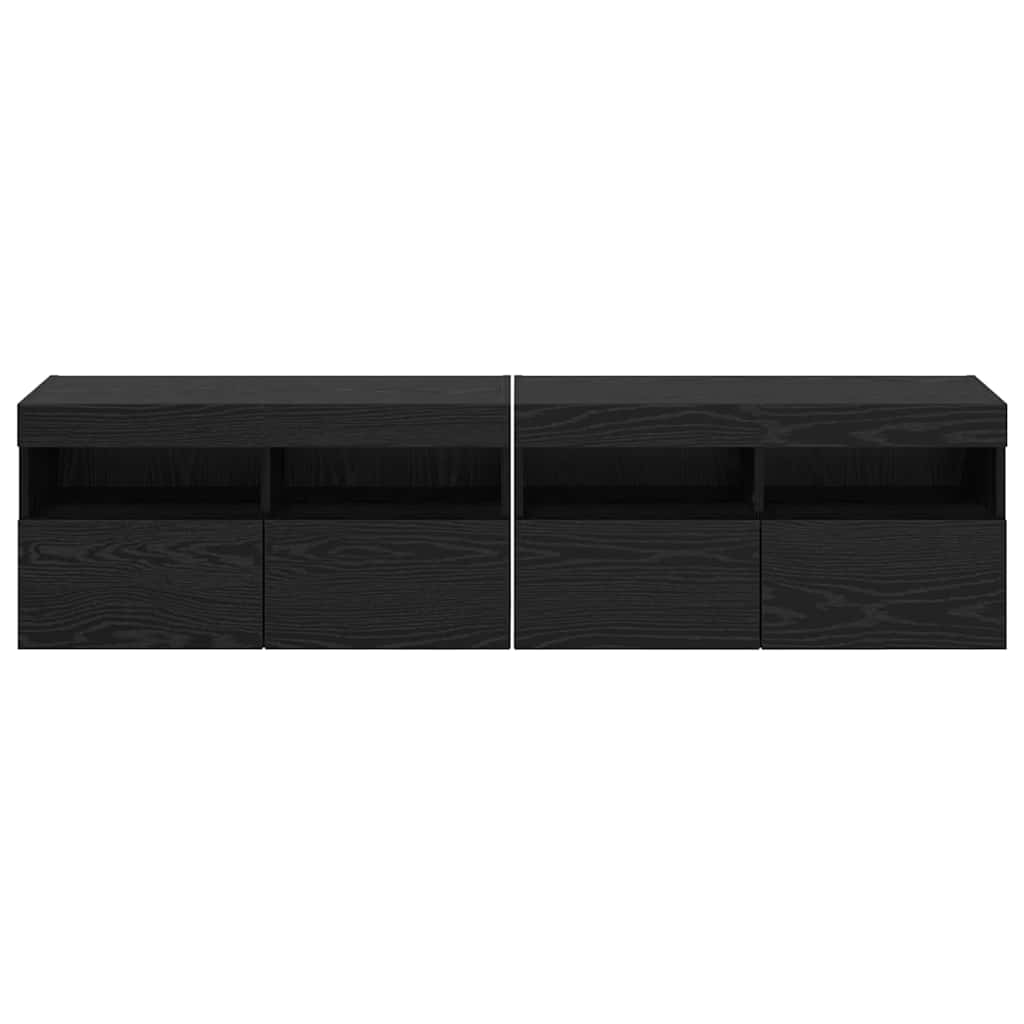 vidaXL Szafki RTV z LED 2 pcs Czarny Dąb 80 x 30 x 40 cm