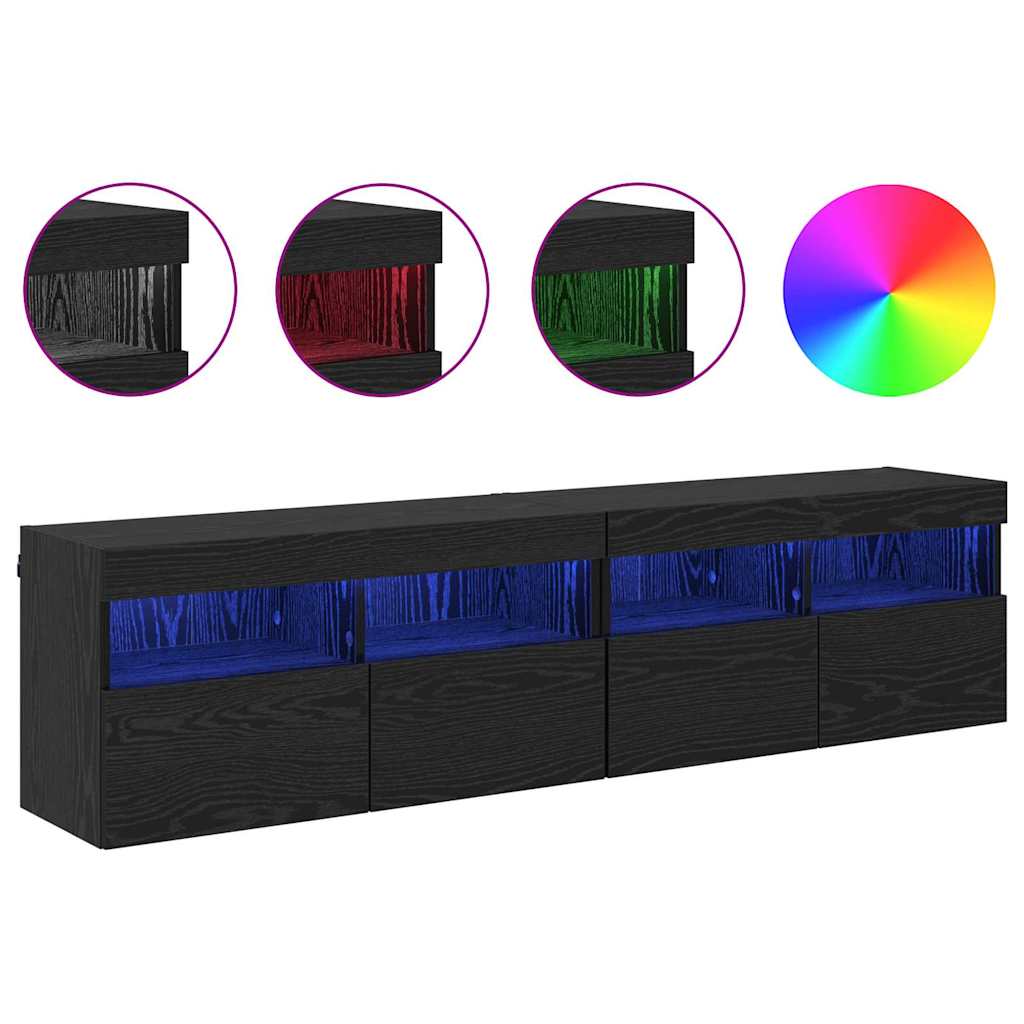 vidaXL Szafki RTV z LED 2 pcs Czarny Dąb 80 x 30 x 40 cm