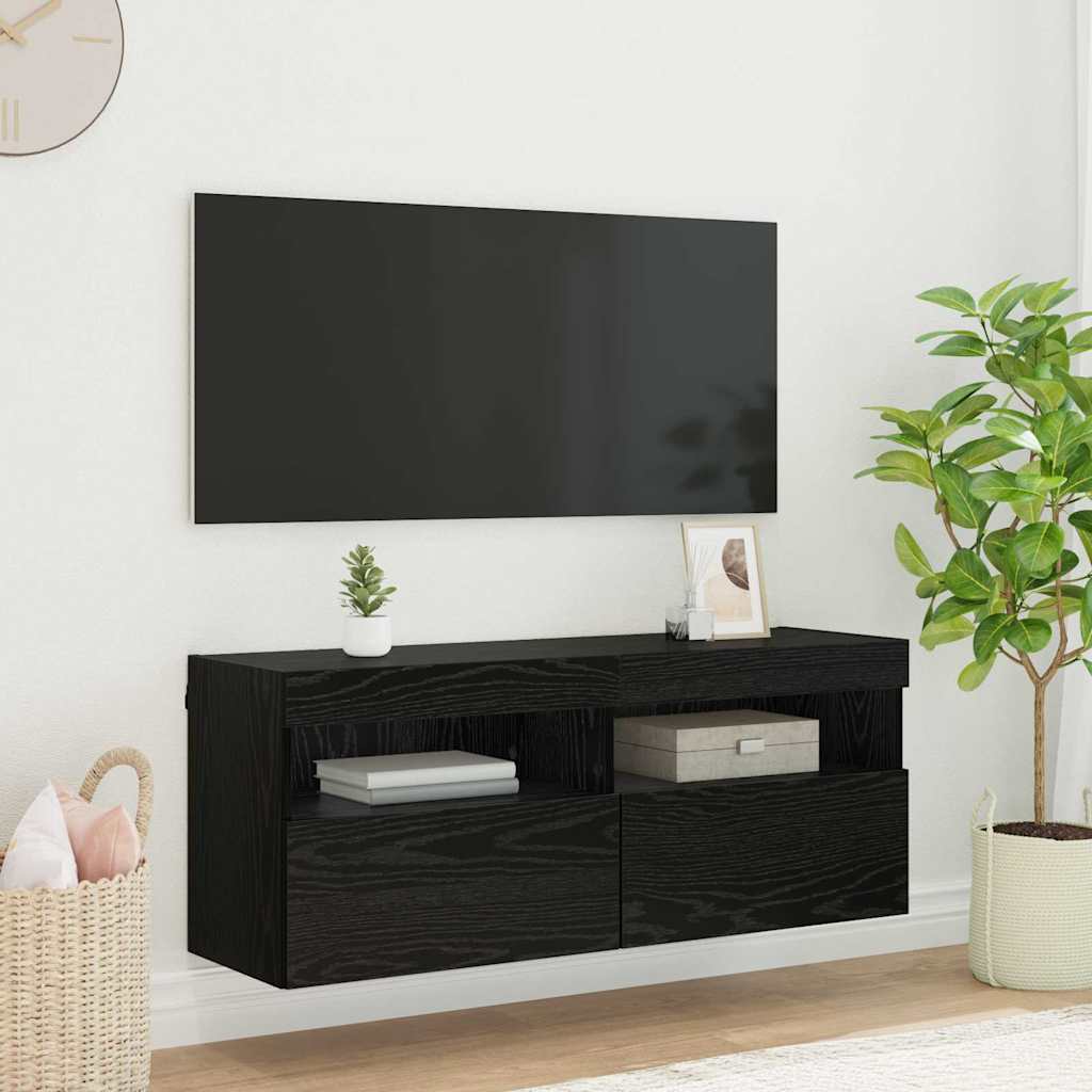 vidaXL Szafka pod telewizor z LED Czarny Dąb 100 x 30 x 40 cm