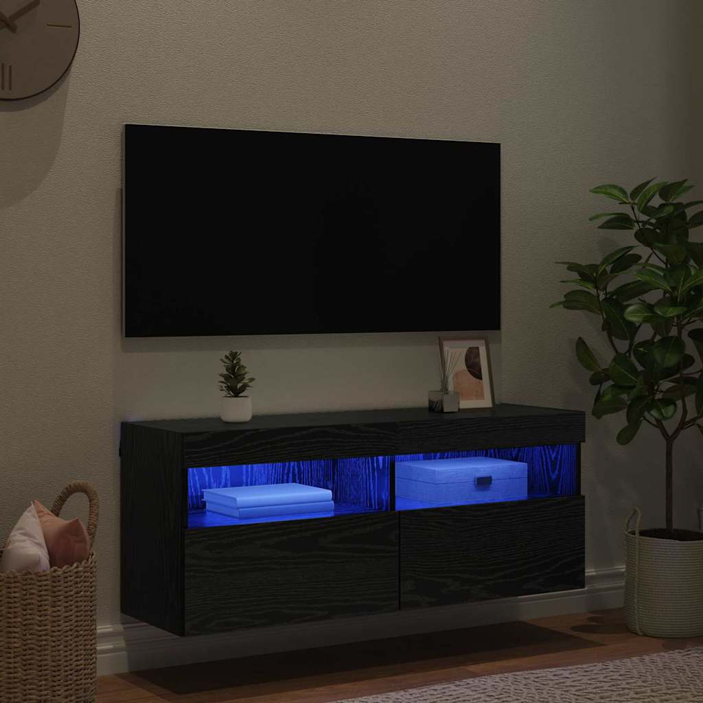 vidaXL Szafka pod telewizor z LED Czarny Dąb 100 x 30 x 40 cm