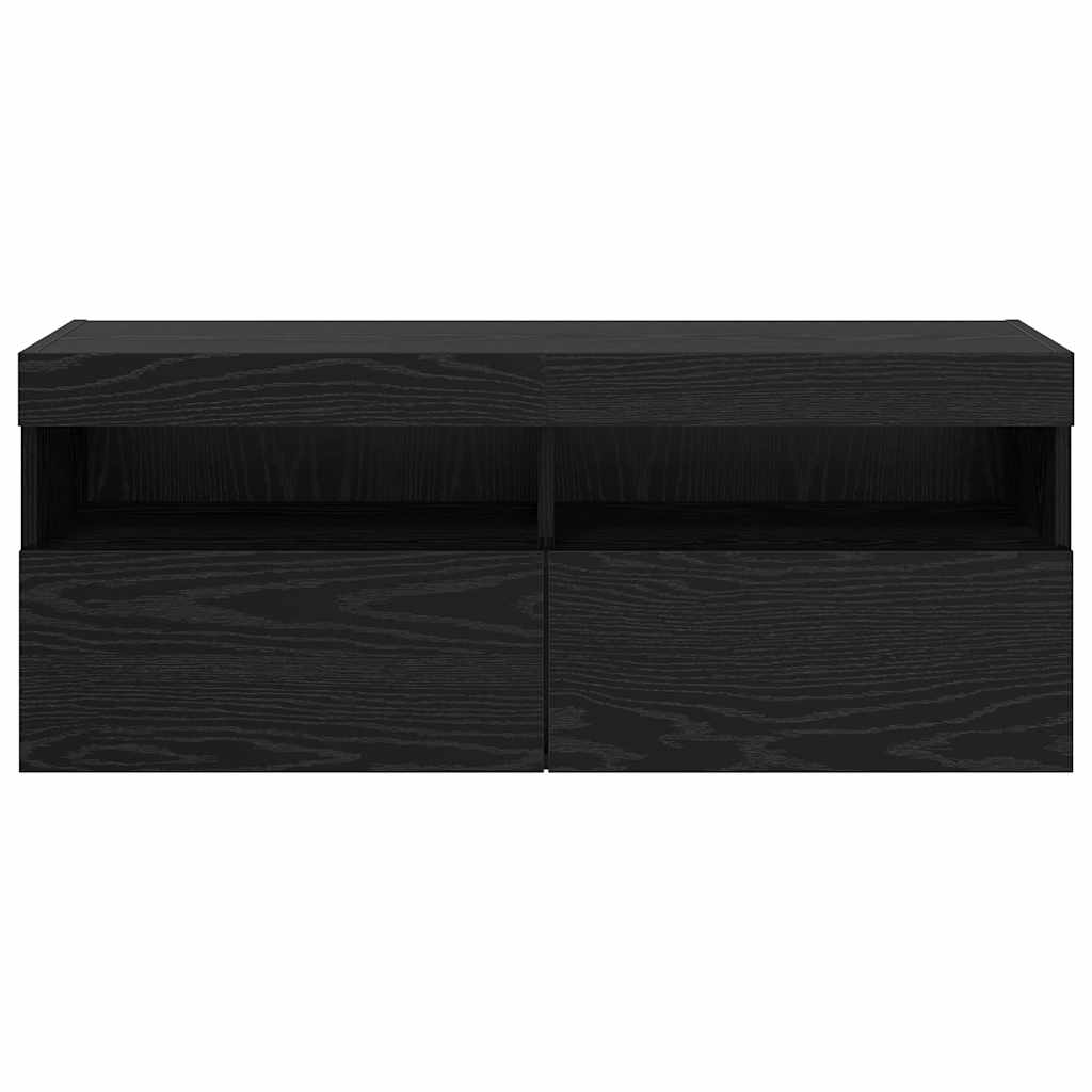 vidaXL Szafka pod telewizor z LED Czarny Dąb 100 x 30 x 40 cm