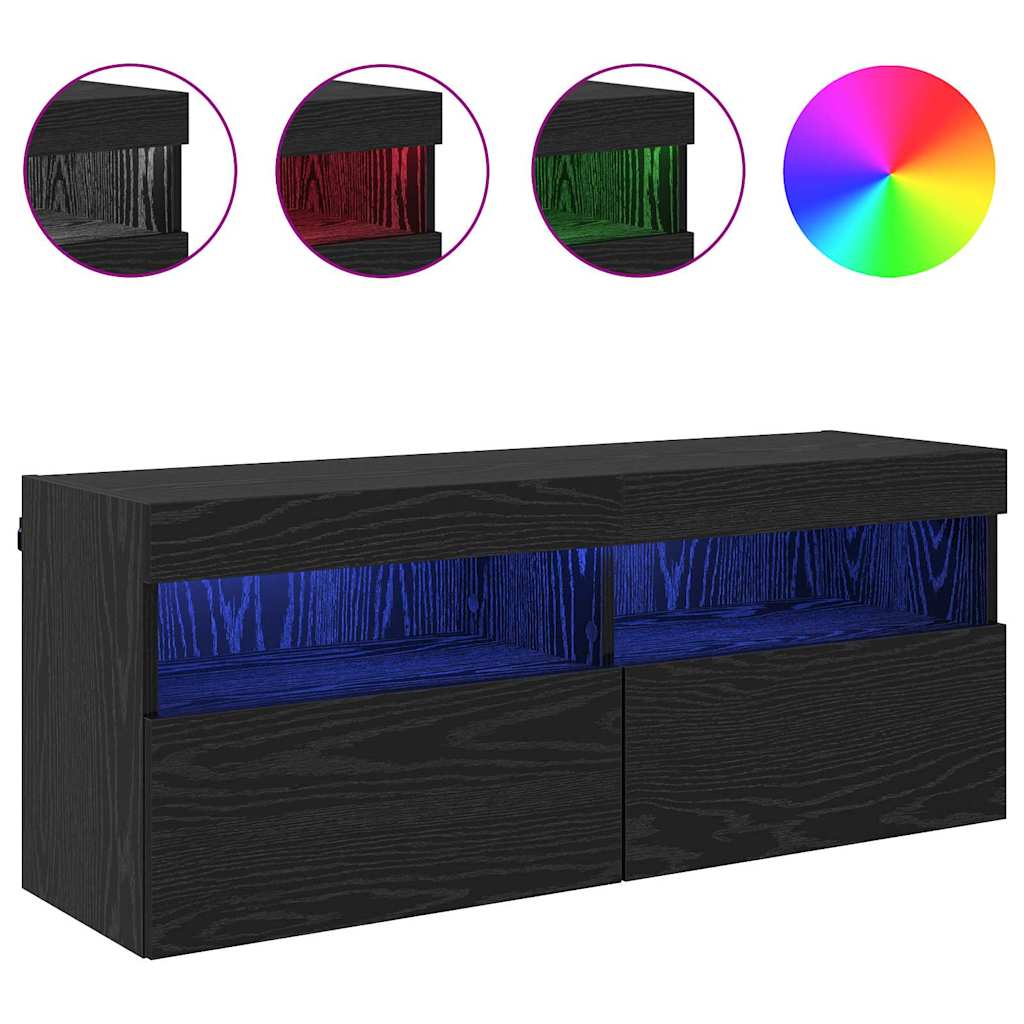 vidaXL Szafka pod telewizor z LED Czarny Dąb 100 x 30 x 40 cm