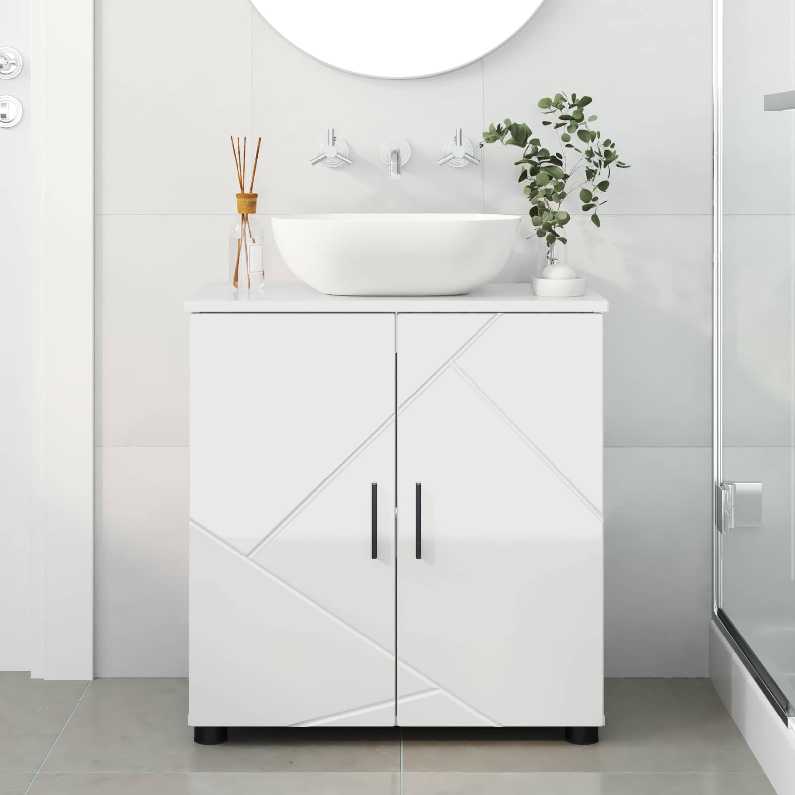 vidaXL Szafka Łazienkowa Wysoki połysk biały 61 x 35 x 64 cm