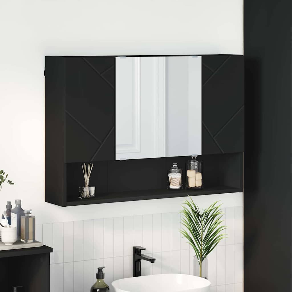 vidaXL Szafka z lustrem Czarny 80 x 17 x 55 cm Materiał drewnopochodny