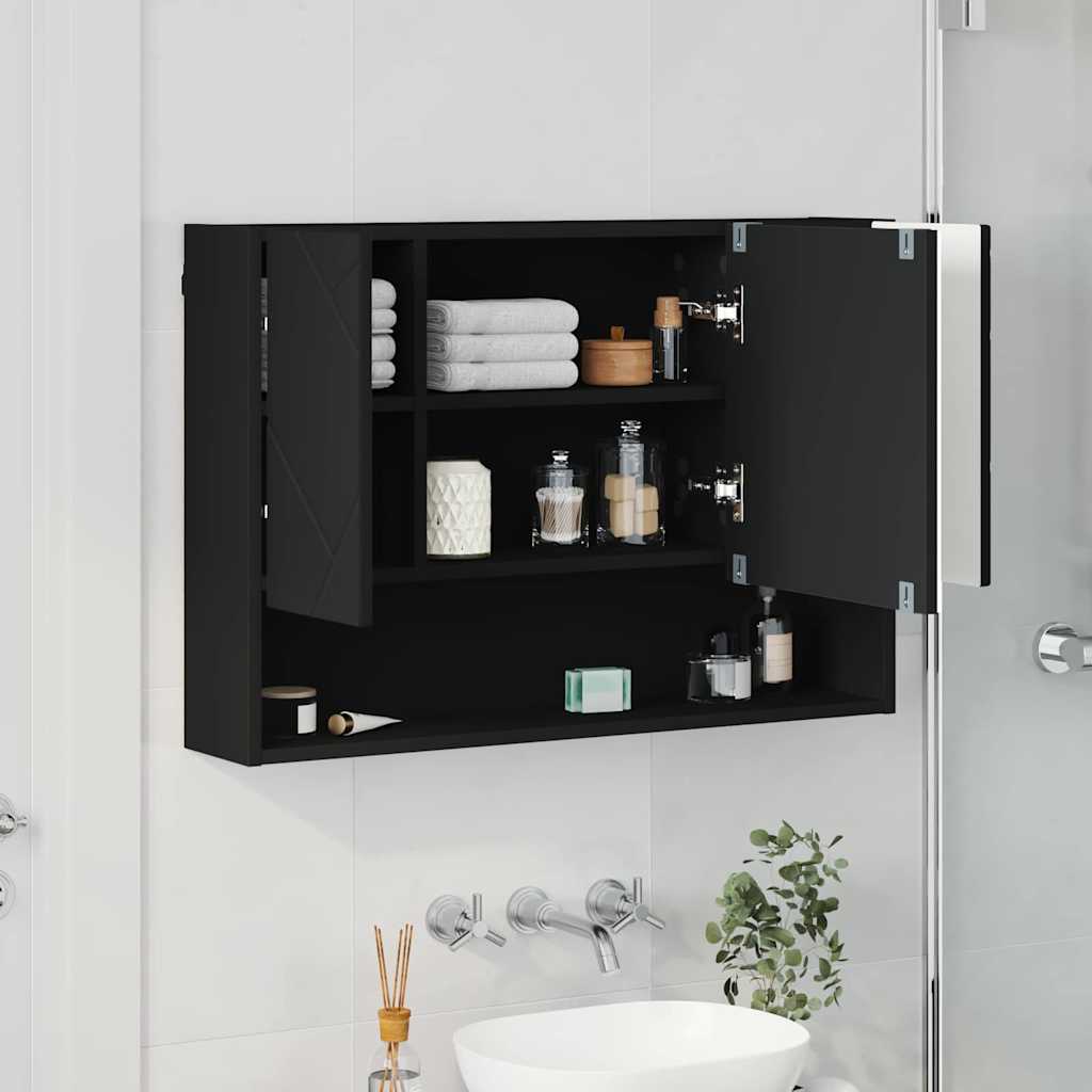 vidaXL Szafka z lustrem Czarny 80 x 17 x 55 cm Materiał drewnopochodny