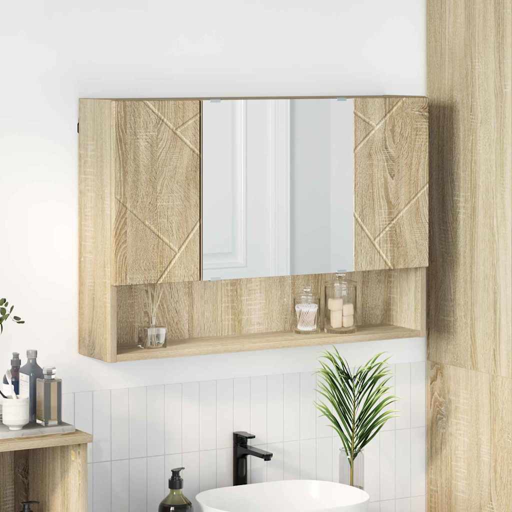 vidaXL Szafka z lustrem z przechowywaniem Dąb Sonoma 80 x 17 x 55 cm