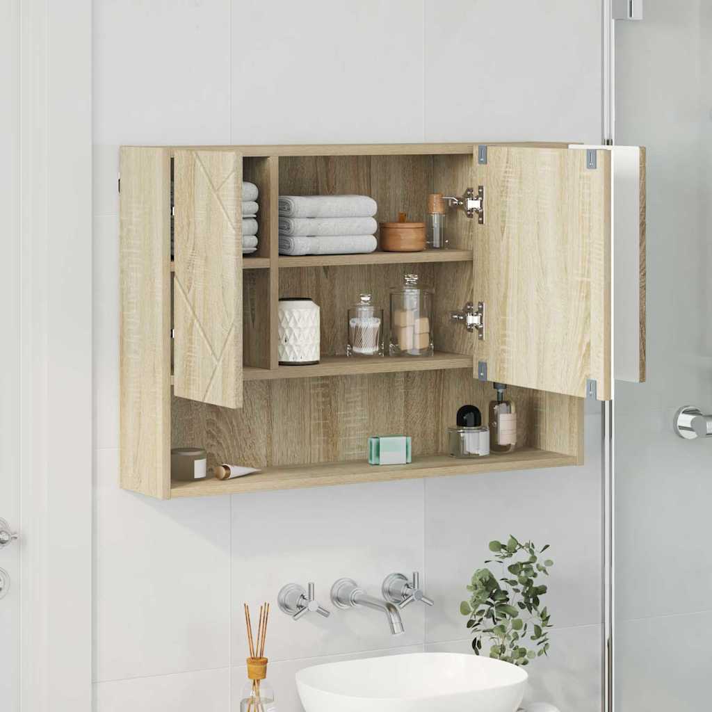 vidaXL Szafka z lustrem z przechowywaniem Dąb Sonoma 80 x 17 x 55 cm