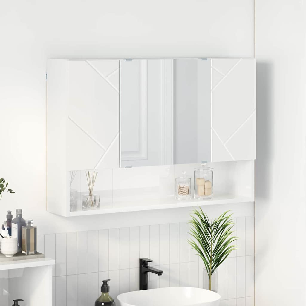 vidaXL Szafka z lustrem z drzwiami Wysoki połysk biały 80 x 17 x 55 cm