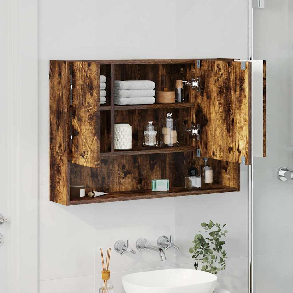 vidaXL Szafka z lustrem z przechowywaniem Dąb wędzony 80 x 17 x 55 cm