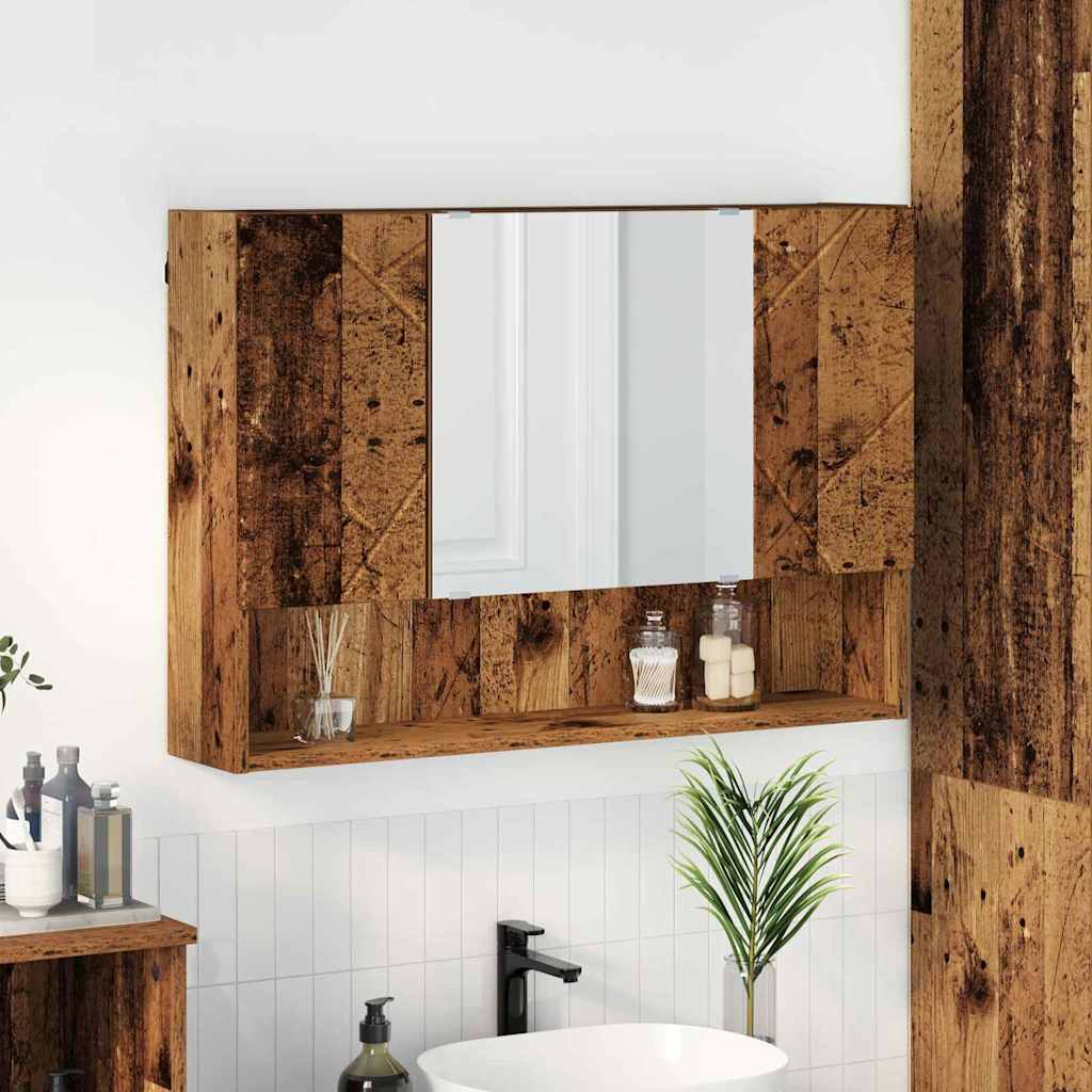vidaXL Szafka z lustrem z przechowywaniem Stare drewno 80 x 17 x 55 cm