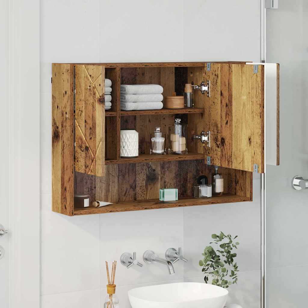 vidaXL Szafka z lustrem z przechowywaniem Stare drewno 80 x 17 x 55 cm