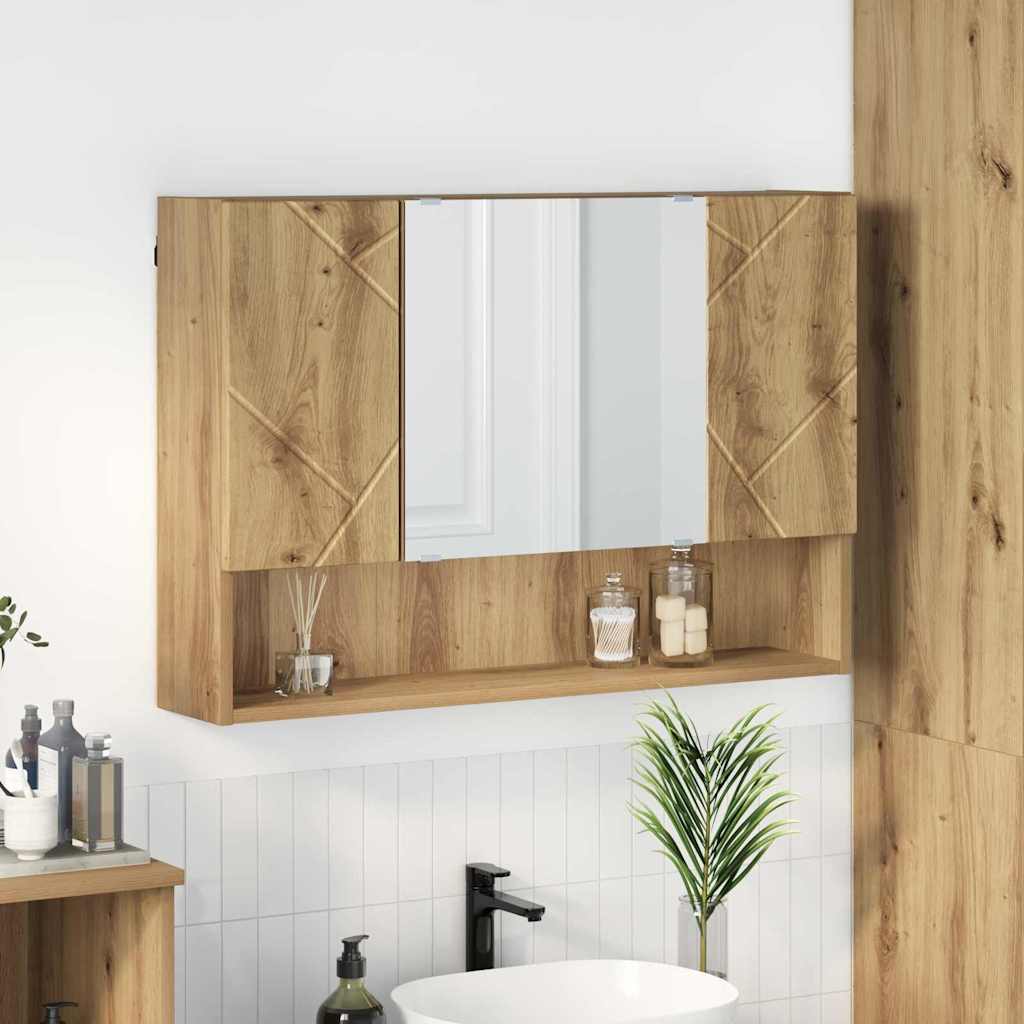 vidaXL Szafka z lustrem z drzwiami Dąb rzemieślniczy 80 x 17 x 55 cm