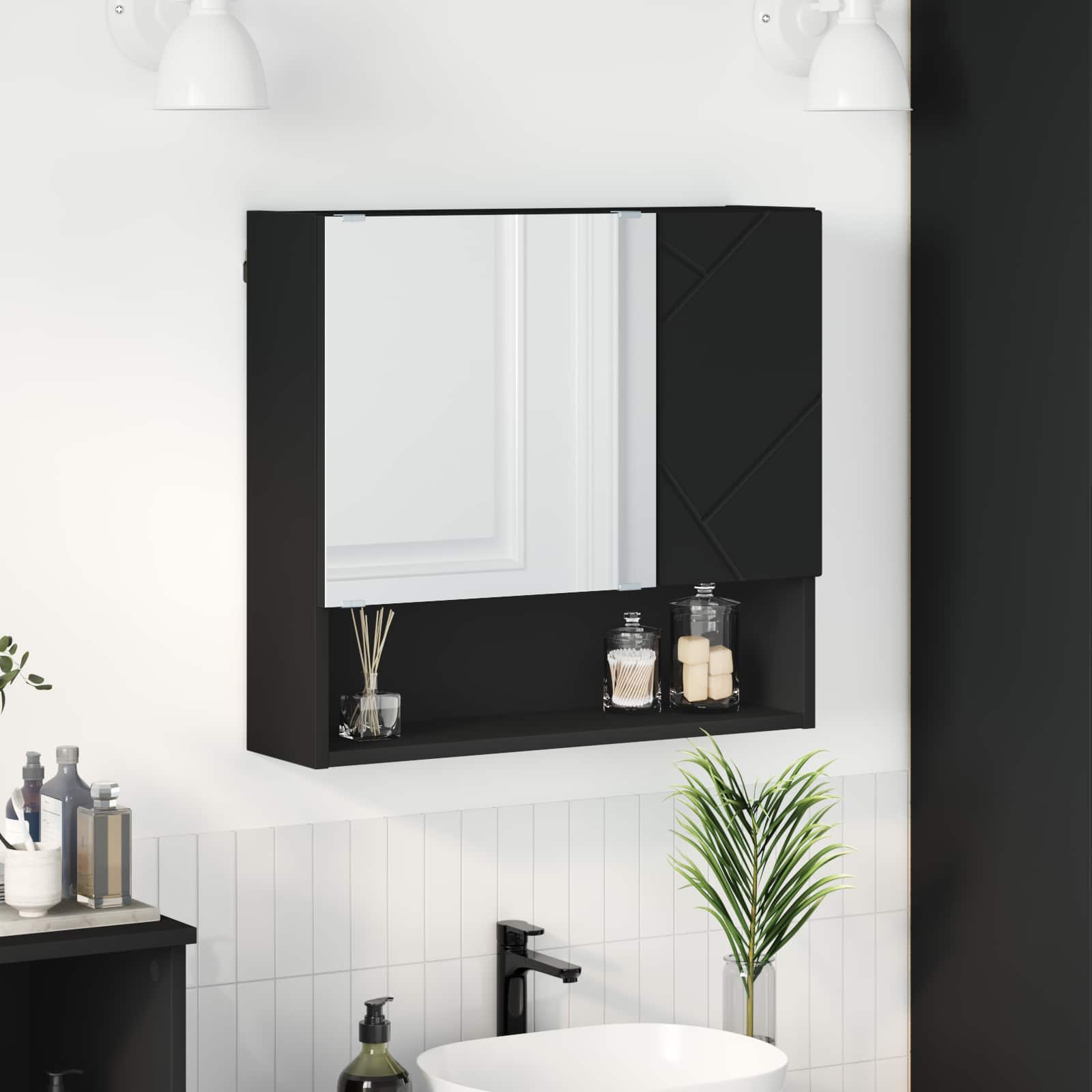 vidaXL Szafka z lustrem Czarny 59 x 17 x 55 cm Drewno inżynieryjne