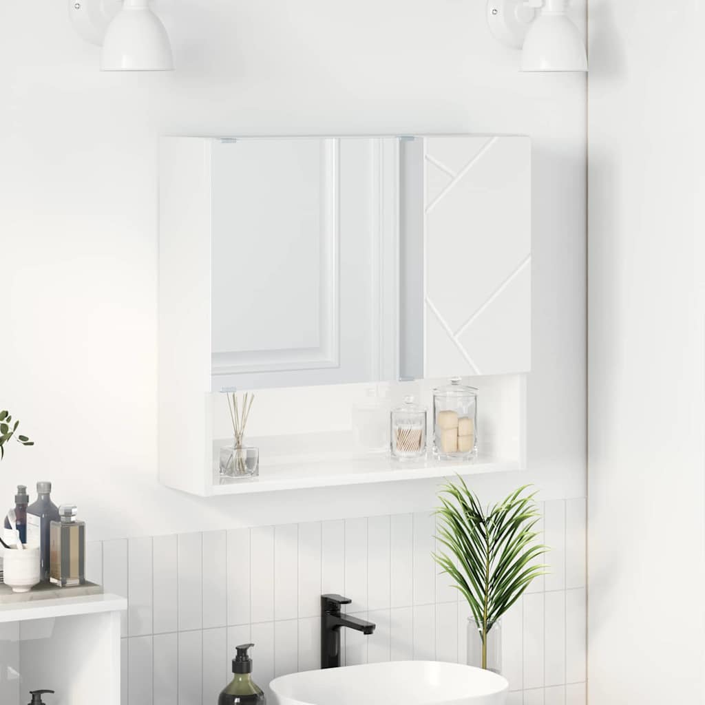 vidaXL Szafka z lustrem z drzwiami Wysoki połysk biały 59 x 17 x 55 cm