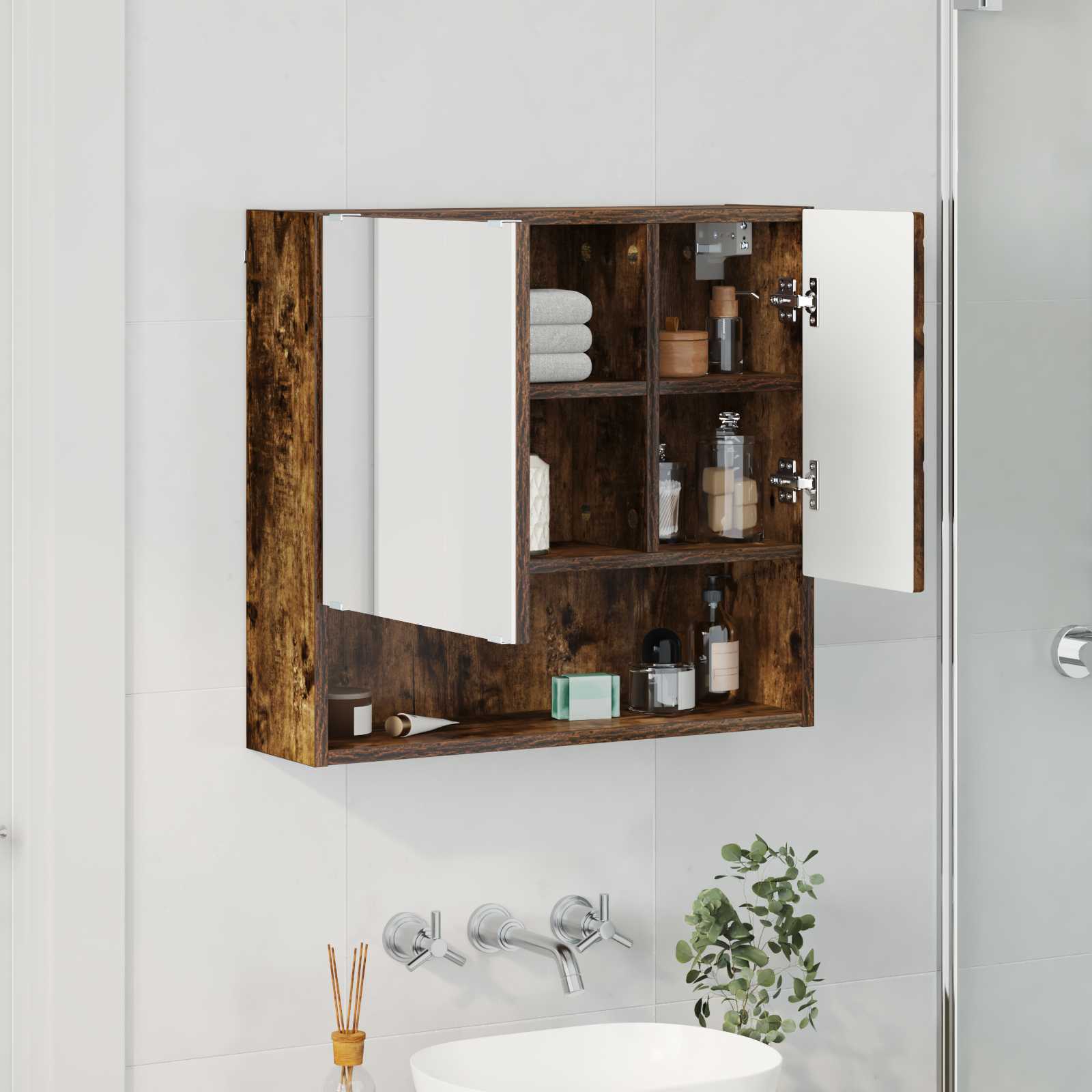 vidaXL Szafka z lustrem Dąb wędzony 59 x 17 x 55 cm