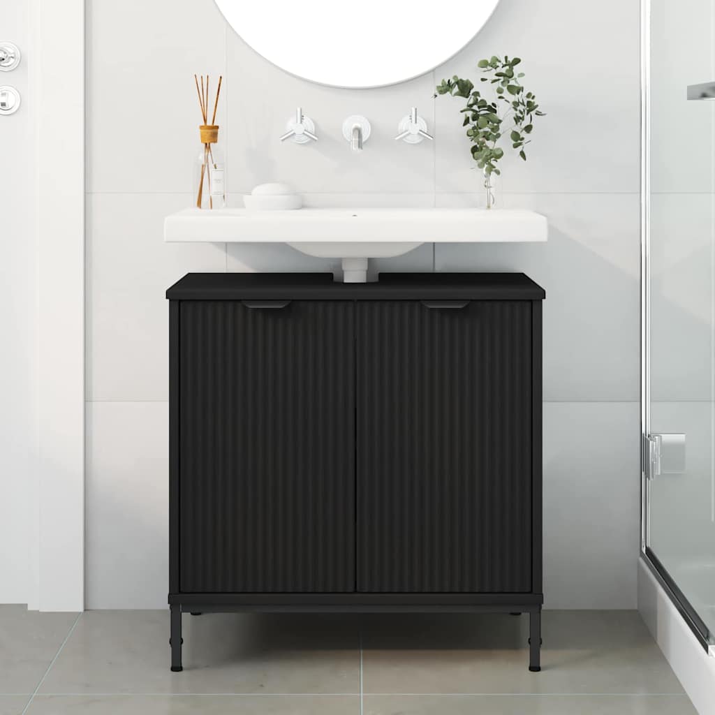 vidaXL Szafka pod umywalkę z drzwiami Czarny 60,5 x 33,5 x 61 cm