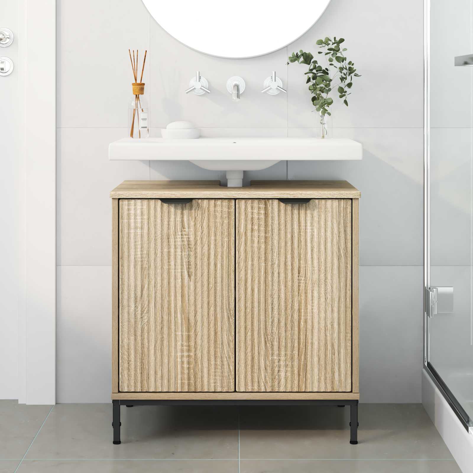 vidaXL Szafka pod umywalkę z drzwiami Dąb Sonoma 60,5 x 33,5 x 61 cm