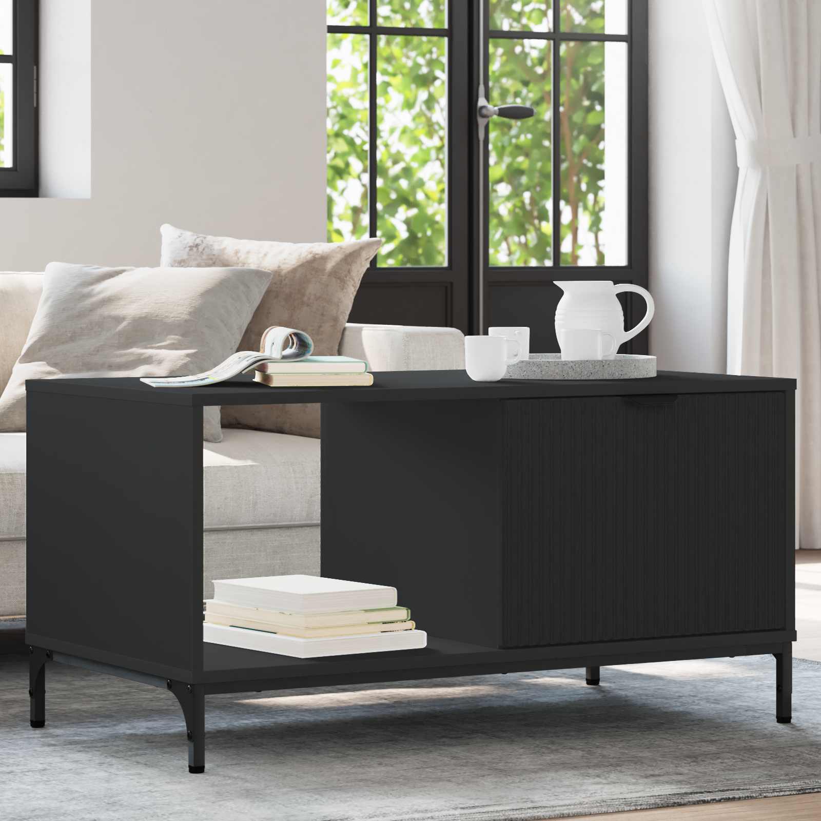 vidaXL Stolik kawowy Czarny Dąb 90 x 49 x 46 cm Drewno inżynieryjne