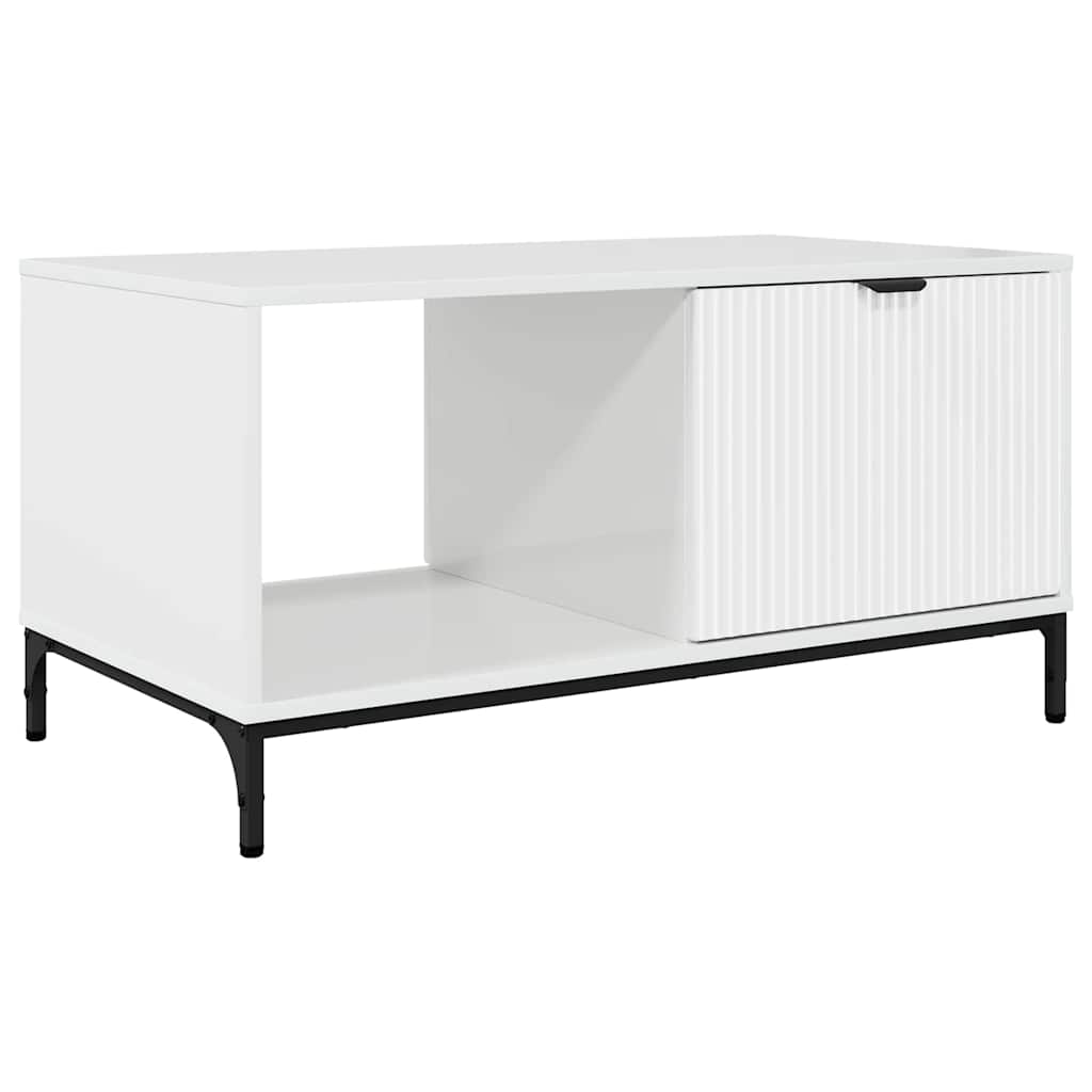 vidaXL Stolik kawowy z szufladą Wysoki połysk biały 90 x 49 x 46 cm