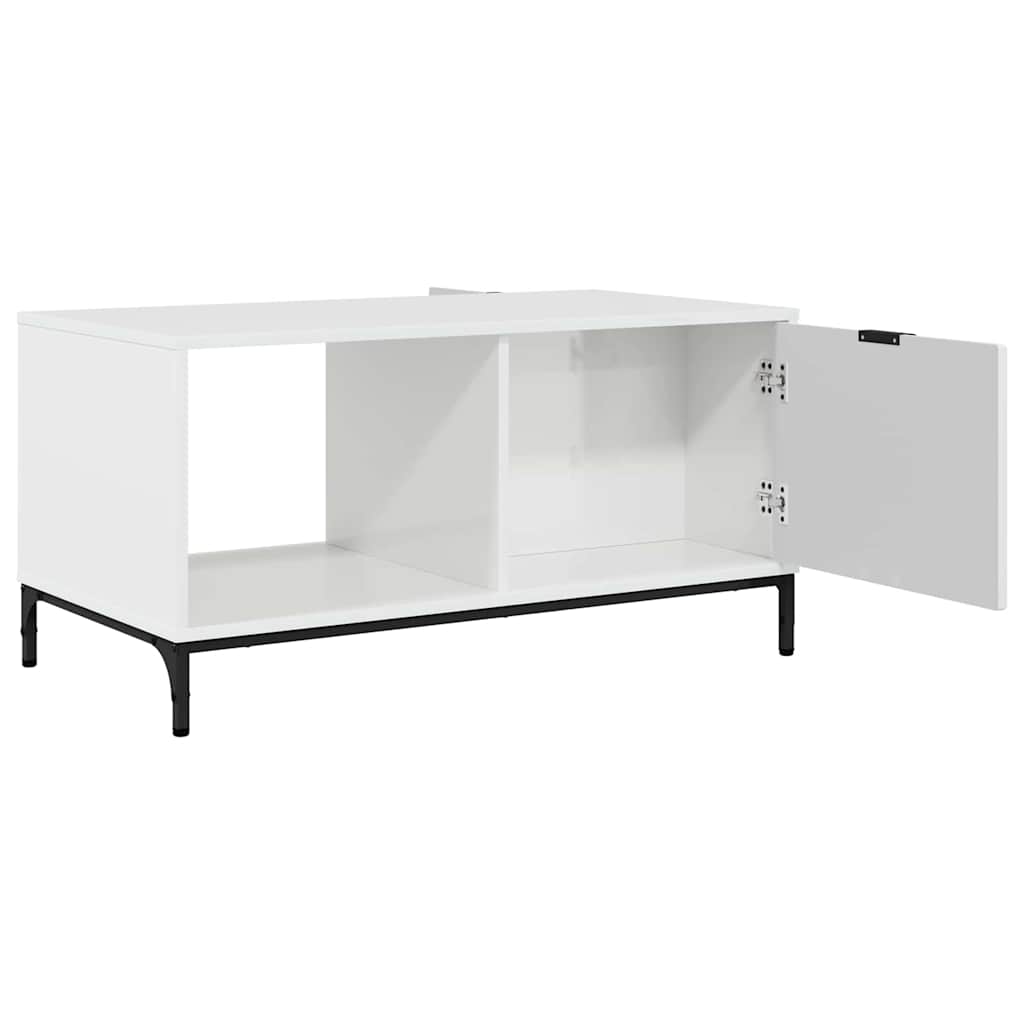 vidaXL Stolik kawowy z szufladą Wysoki połysk biały 90 x 49 x 46 cm