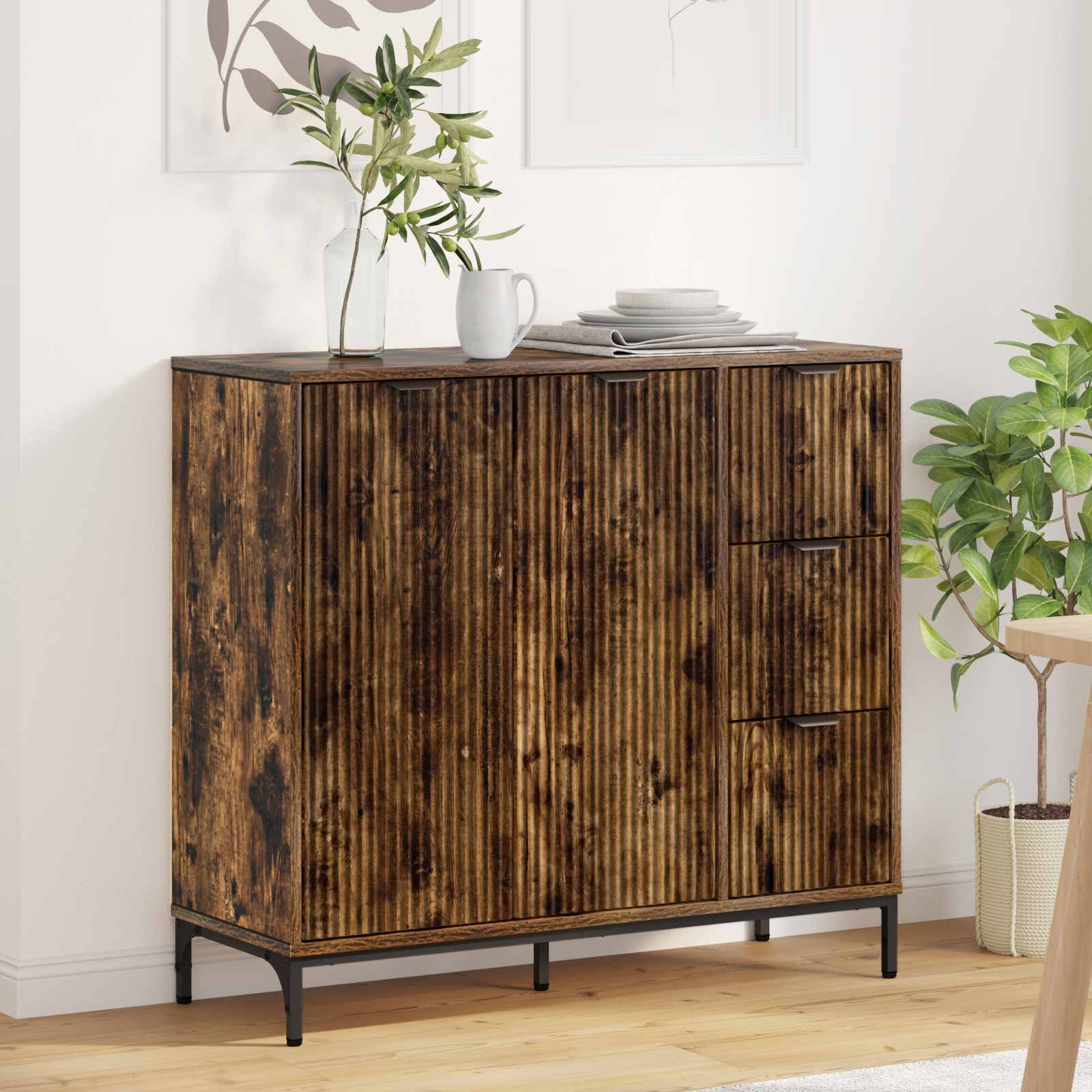 vidaXL Bufet Dąb wędzony 89,5 x 33 x 82 cm Drewno inżynieryjne