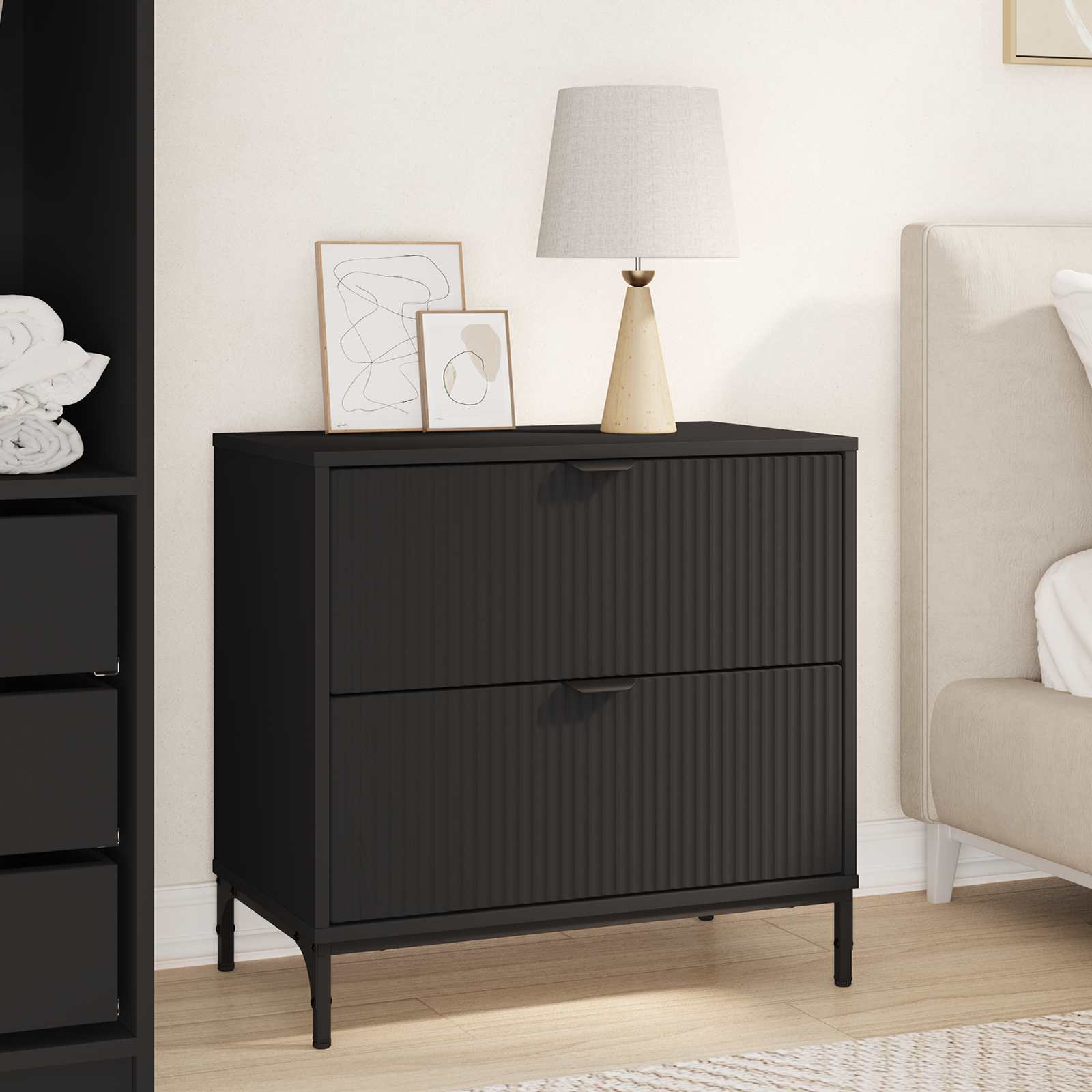 vidaXL Stolik nocny Czarny 63.5 x 36 x 61 cm Materiał drewnopochodny