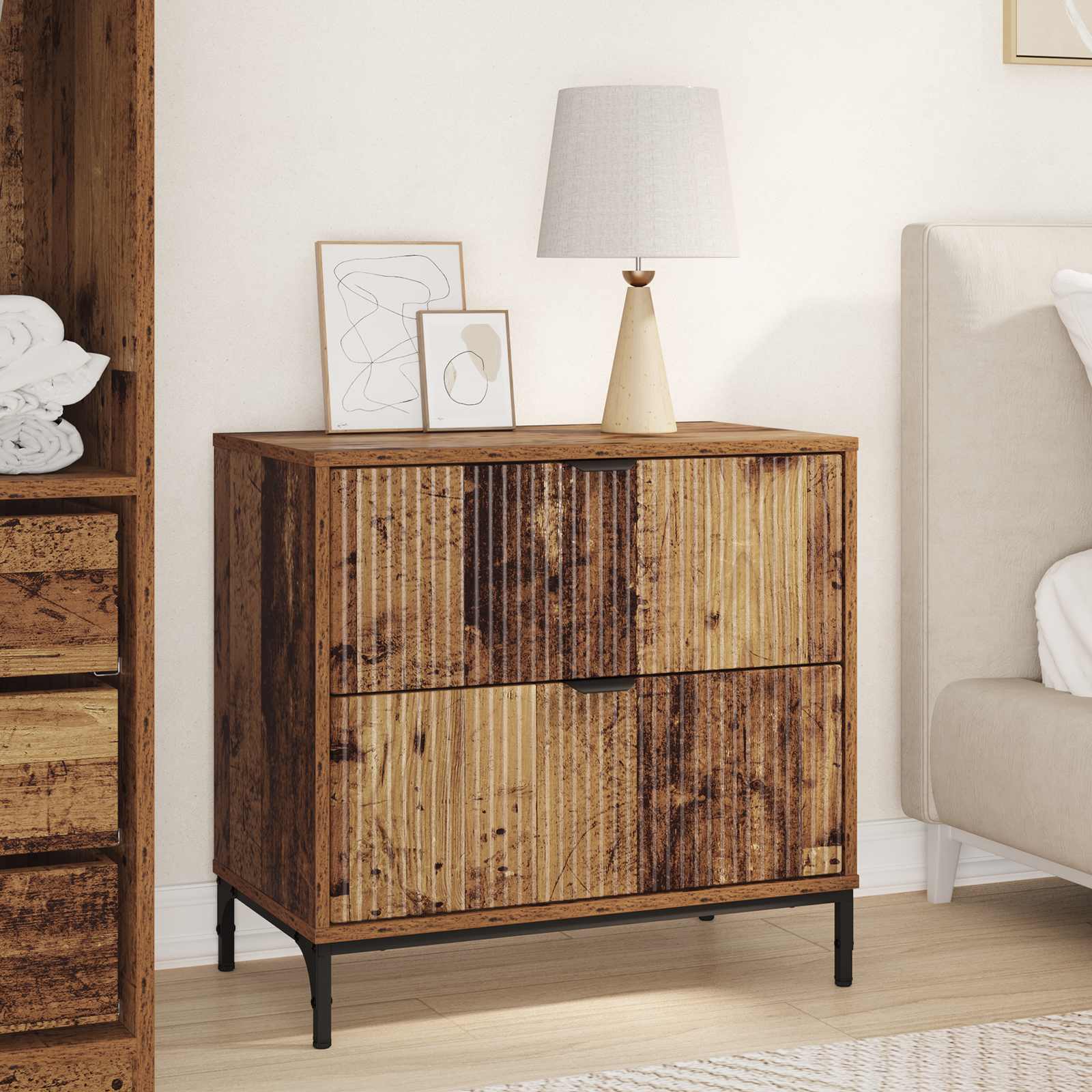 vidaXL Stolik nocny Stare drewno 63.5 x 36 x 61 cm Drewno inżynieryjne