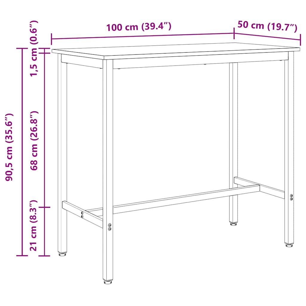 vidaXL stół Czarny Dąb 100 x 50 x 90,5 cm Drewno inżynieryjne i stal