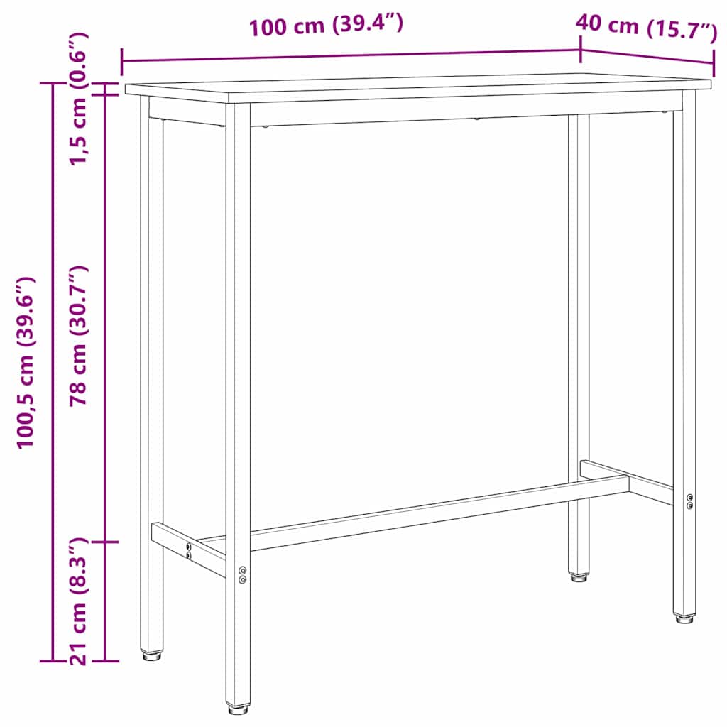 vidaXL stół Dąb wędzony 100 x 40 x 100,5 cm Drewno inżynieryjne i stal