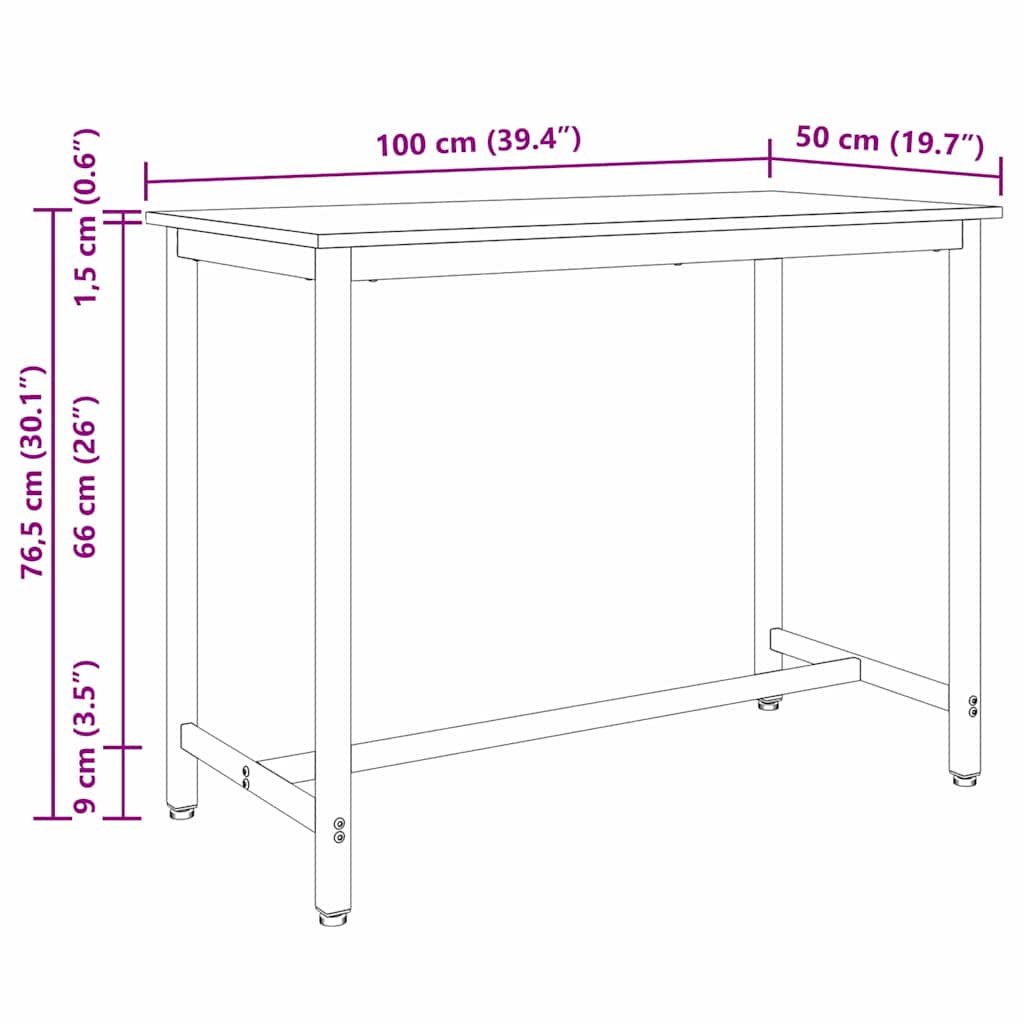 vidaXL stół Czarny Dąb 100 x 50 x 76,5 cm Drewno inżynieryjne i stal