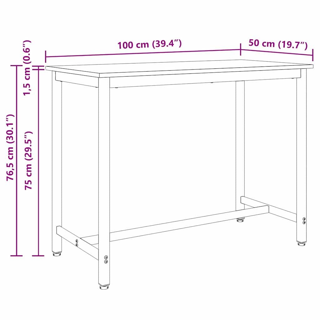vidaXL stół Czarny Dąb 100 x 50 x 76,5 cm Drewno inżynieryjne i stal