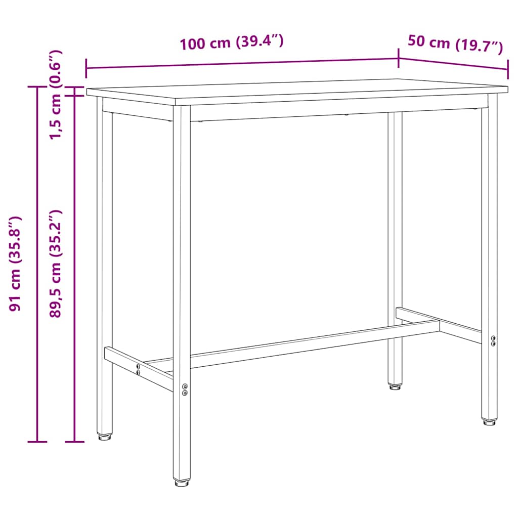 vidaXL stół Naturalny 100 x 50 x 91 cm Drewno inżynieryjne i stal