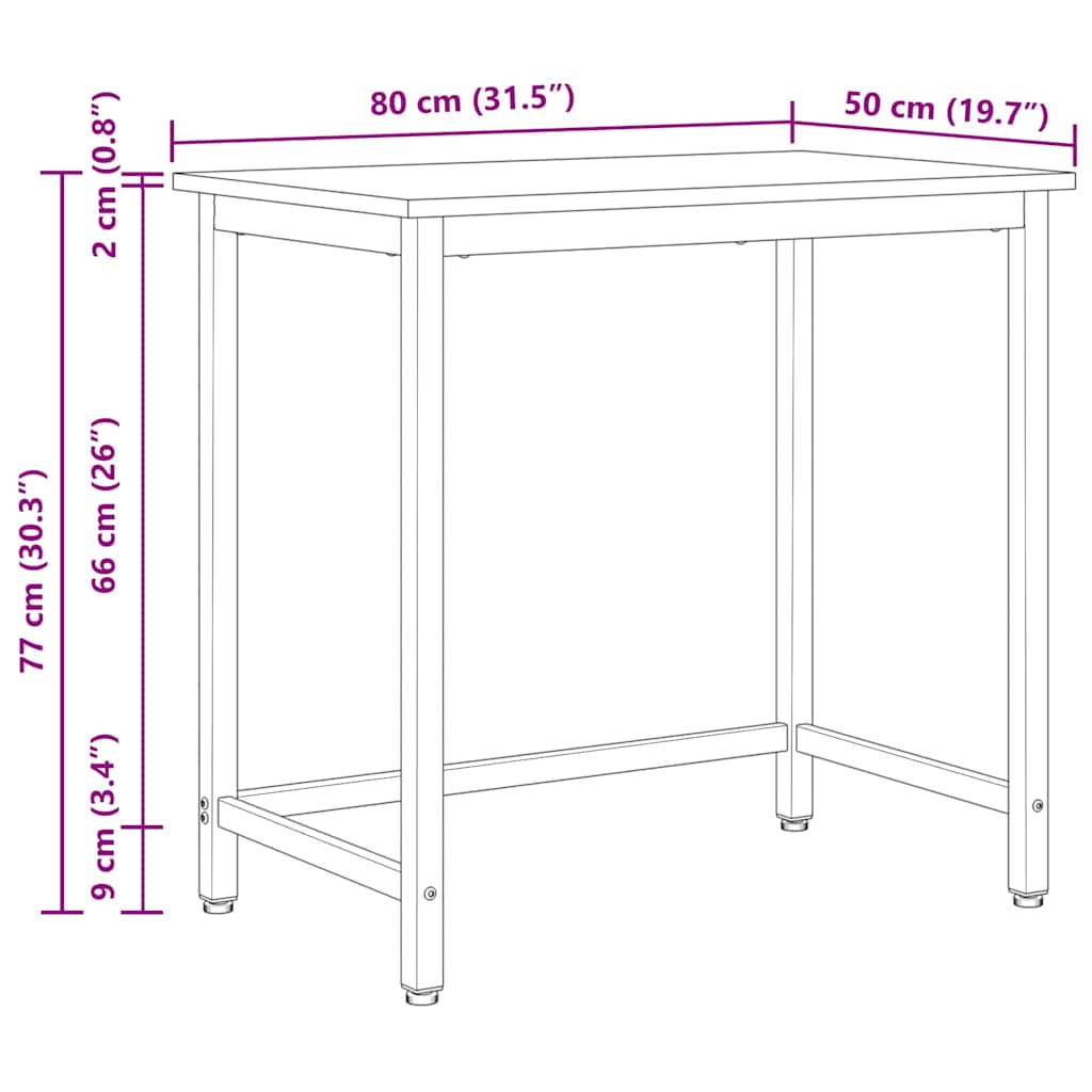 vidaXL stół Biały 80 x 50 x 77 cm Drewno inżynieryjne i stal