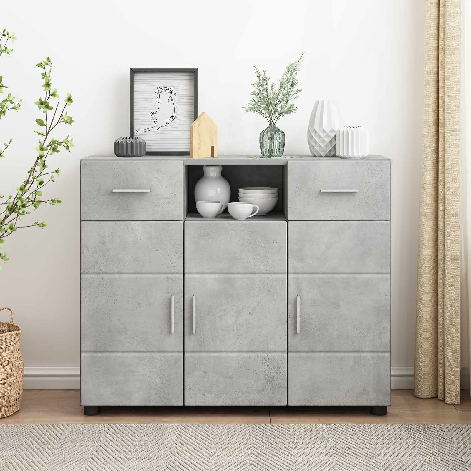 vidaXL Drewniana szafka z szufladą Betonowy szary 88,5 x 30,5 x 73 cm