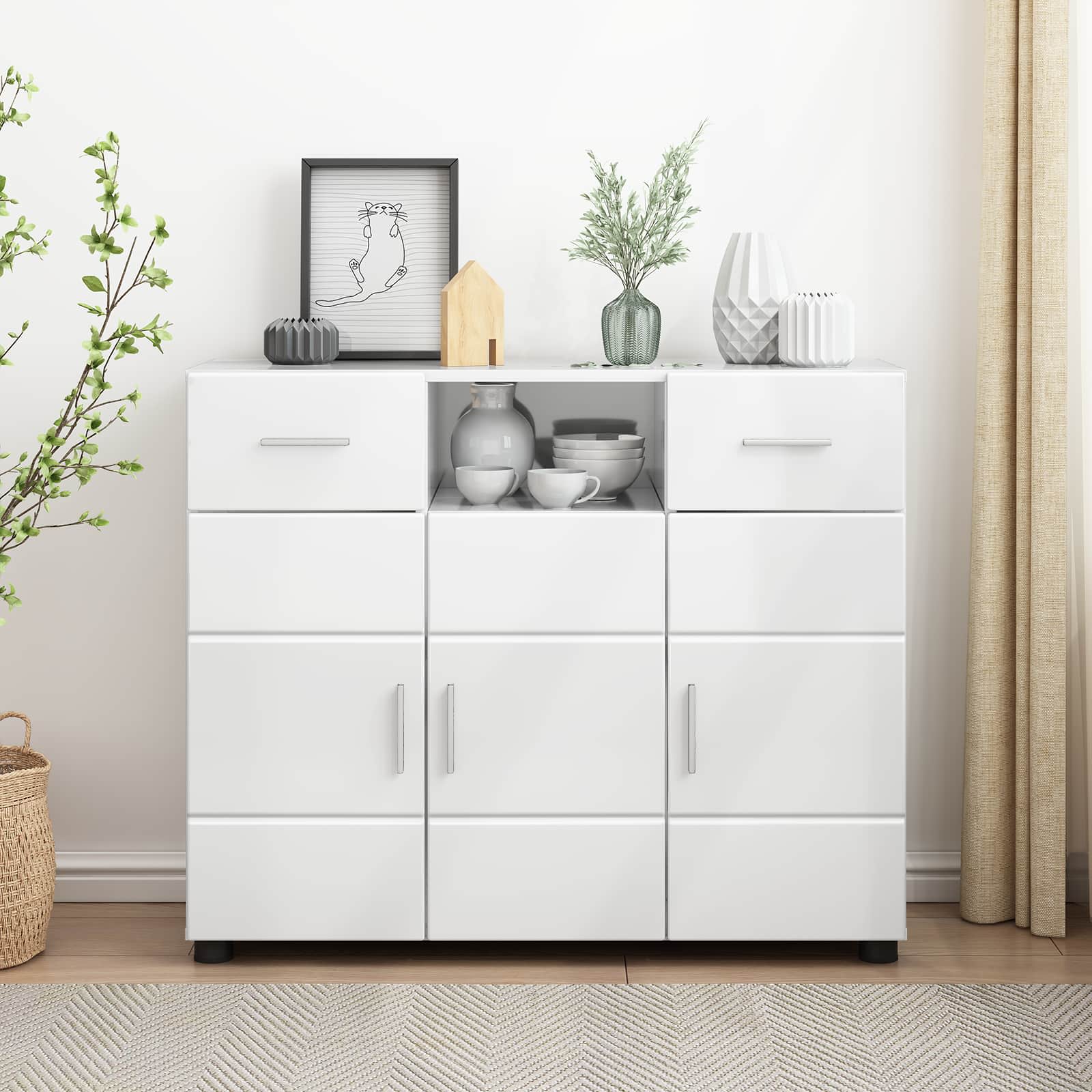 vidaXL Drewniana szafka Wysoki połysk biały 88,5 x 30,5 x 73 cm