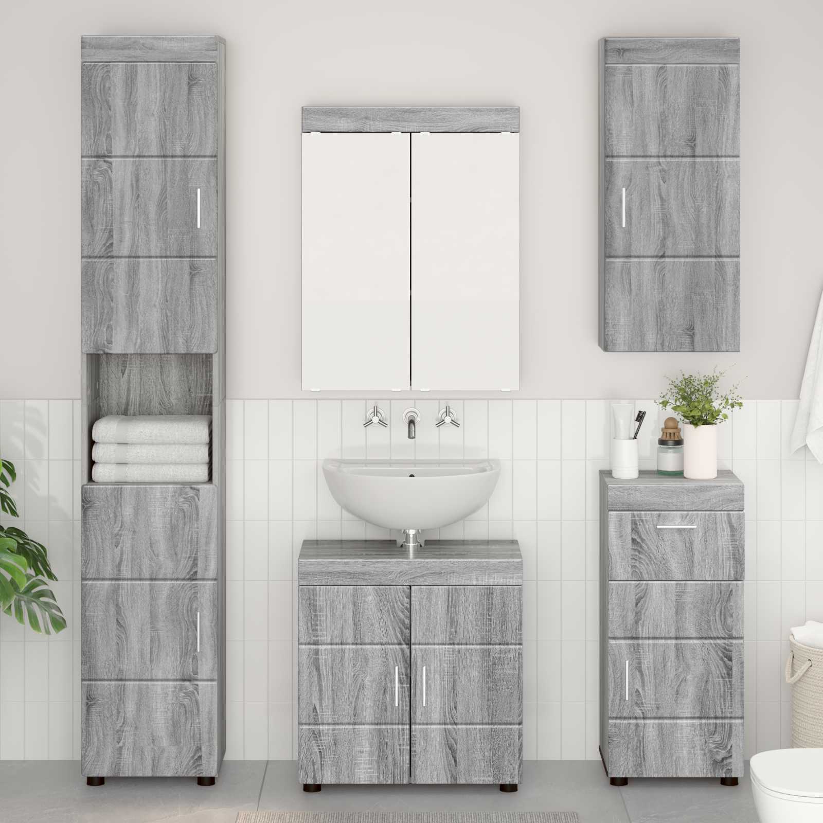 vidaXL Szafka ścienna łazienkowa TULUM Szary Sonoma 37 x 24,5 x 86 cm