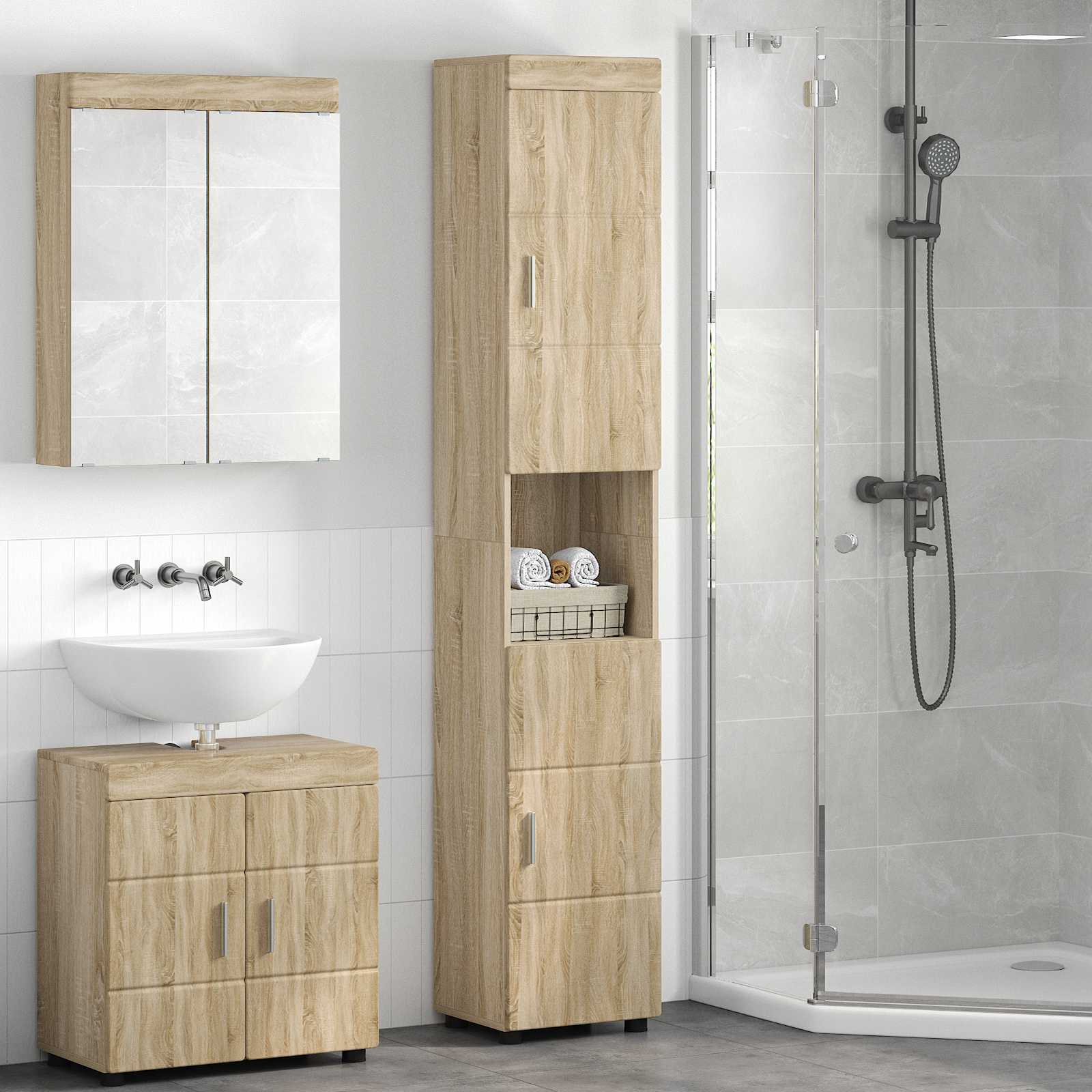 vidaXL Zestaw Szafek Łazienkowych TULUM Dąb Sonoma 37 x 31,5 x 203 cm