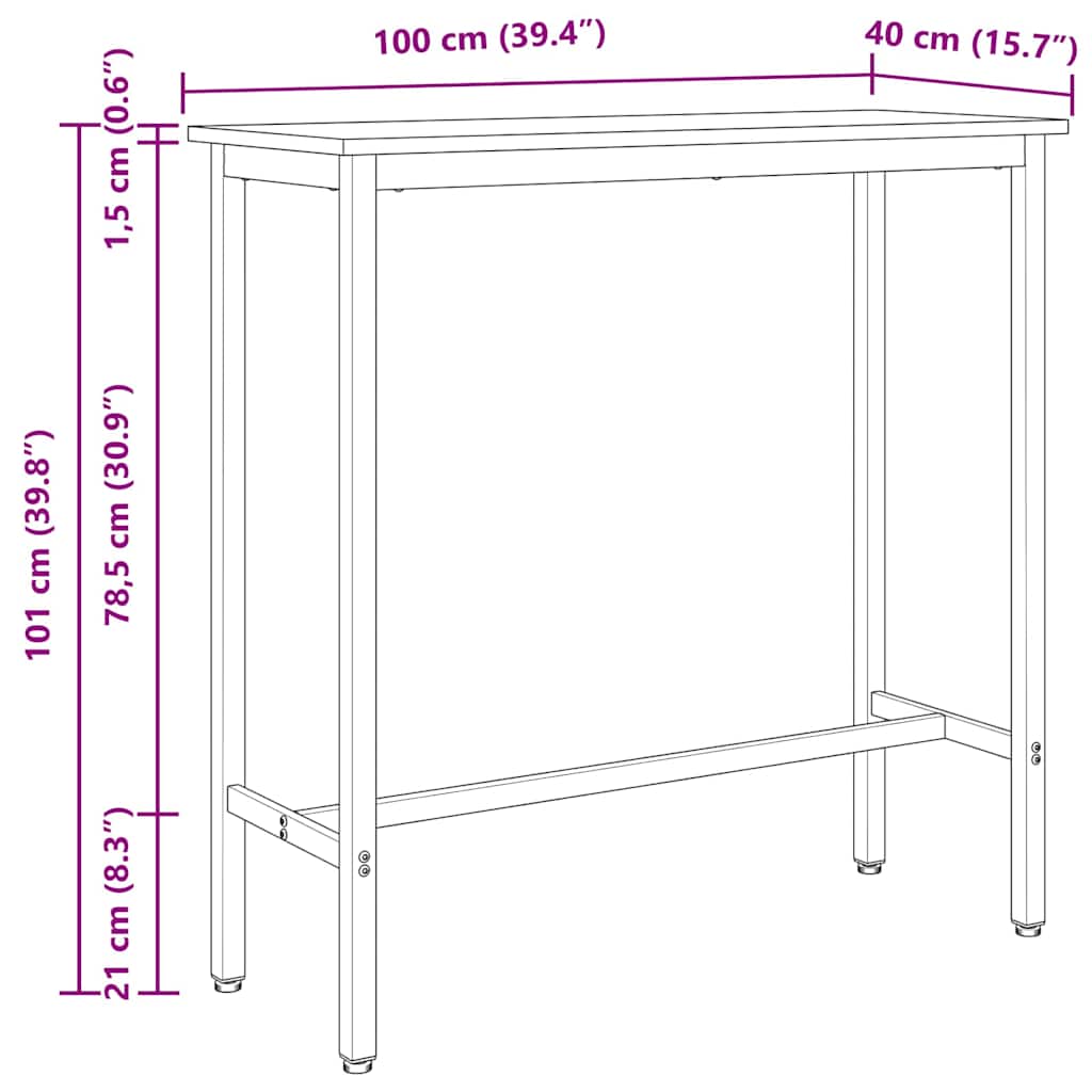 vidaXL stół Biały 100 x 40 x 101 cm Drewno inżynieryjne i stal