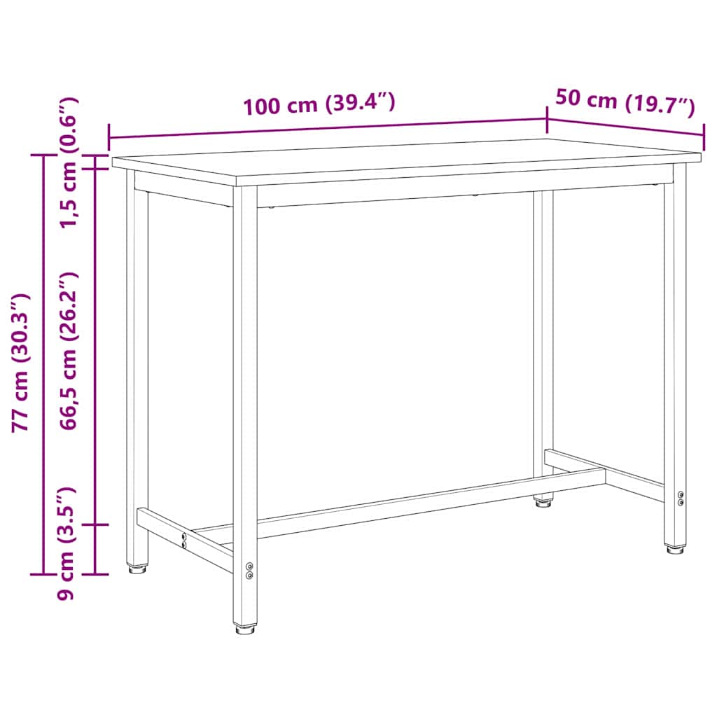 vidaXL stół Naturalny 100 x 50 x 77 cm Drewno inżynieryjne i stal