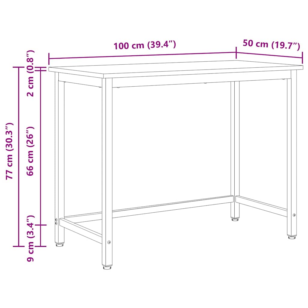 vidaXL stół Naturalny 100 x 50 x 77 cm Drewno inżynieryjne i stal