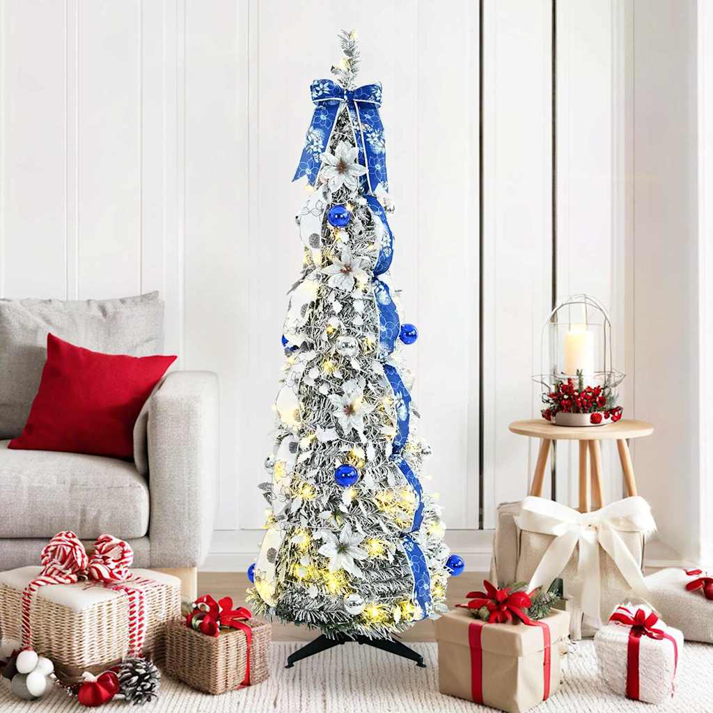 vidaXL Sztuczna choinka z 100 diodami LED z podstawą Biały 150 cm PVC