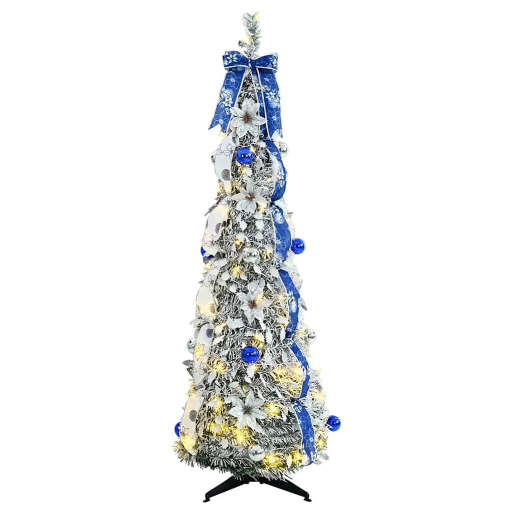 vidaXL Sztuczna choinka z 100 diodami LED z podstawą Biały 150 cm PVC