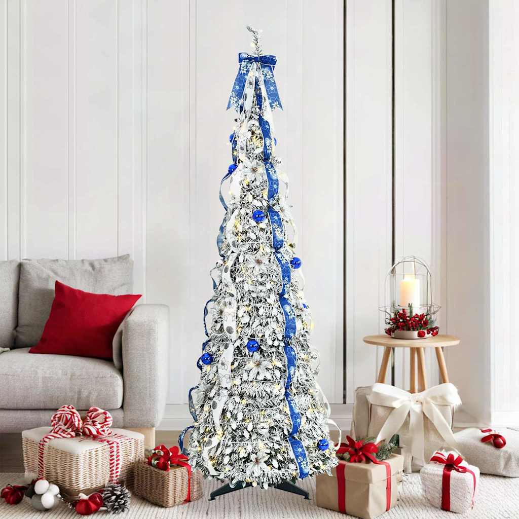 vidaXL Sztuczna choinka z 150 diodami LED z podstawą Biały 180 cm PVC