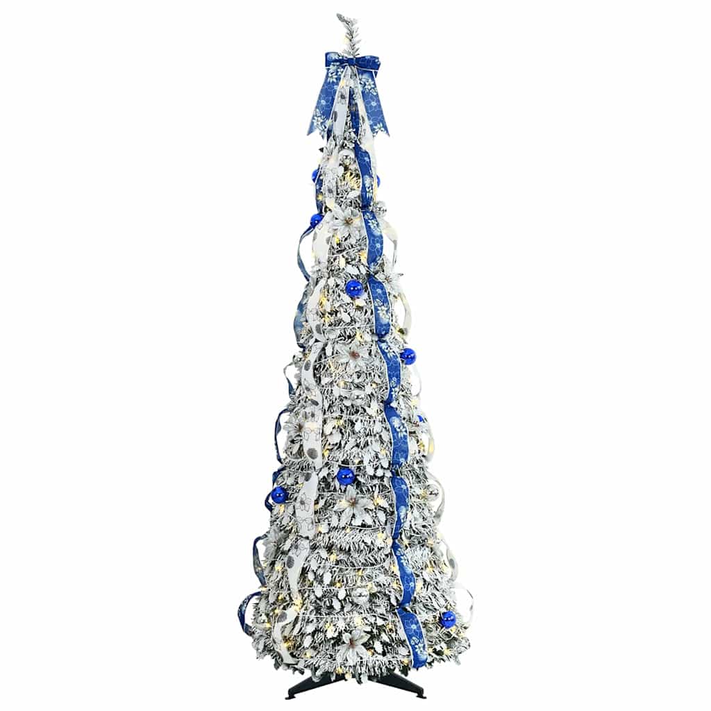 vidaXL Sztuczna choinka z 150 diodami LED z podstawą Biały 180 cm PVC