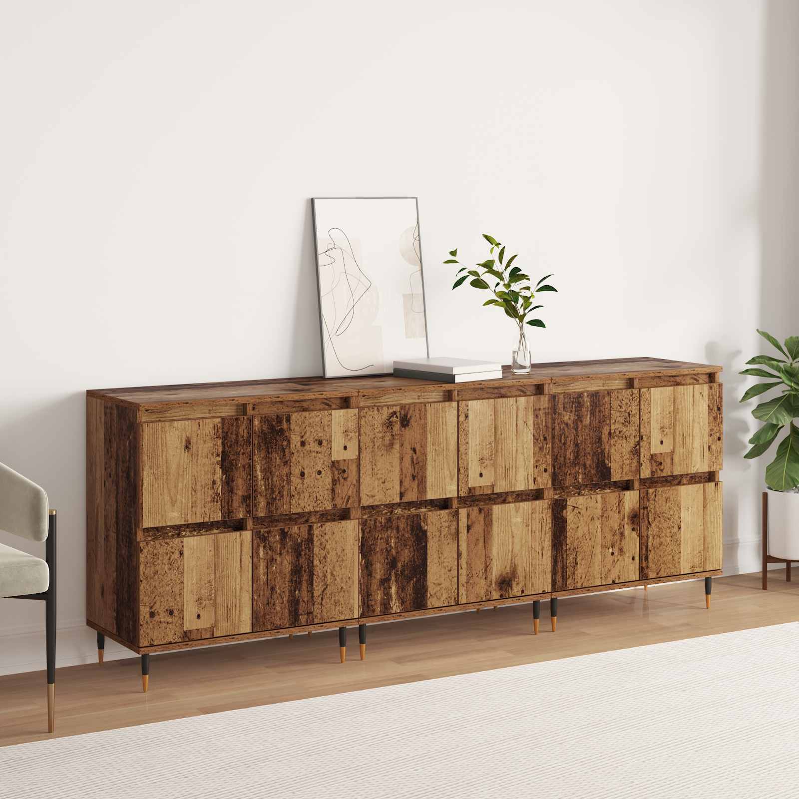 vidaXL Szafka do przechowywania 3 pcs Stare drewno 60 x 35 x 70 cm