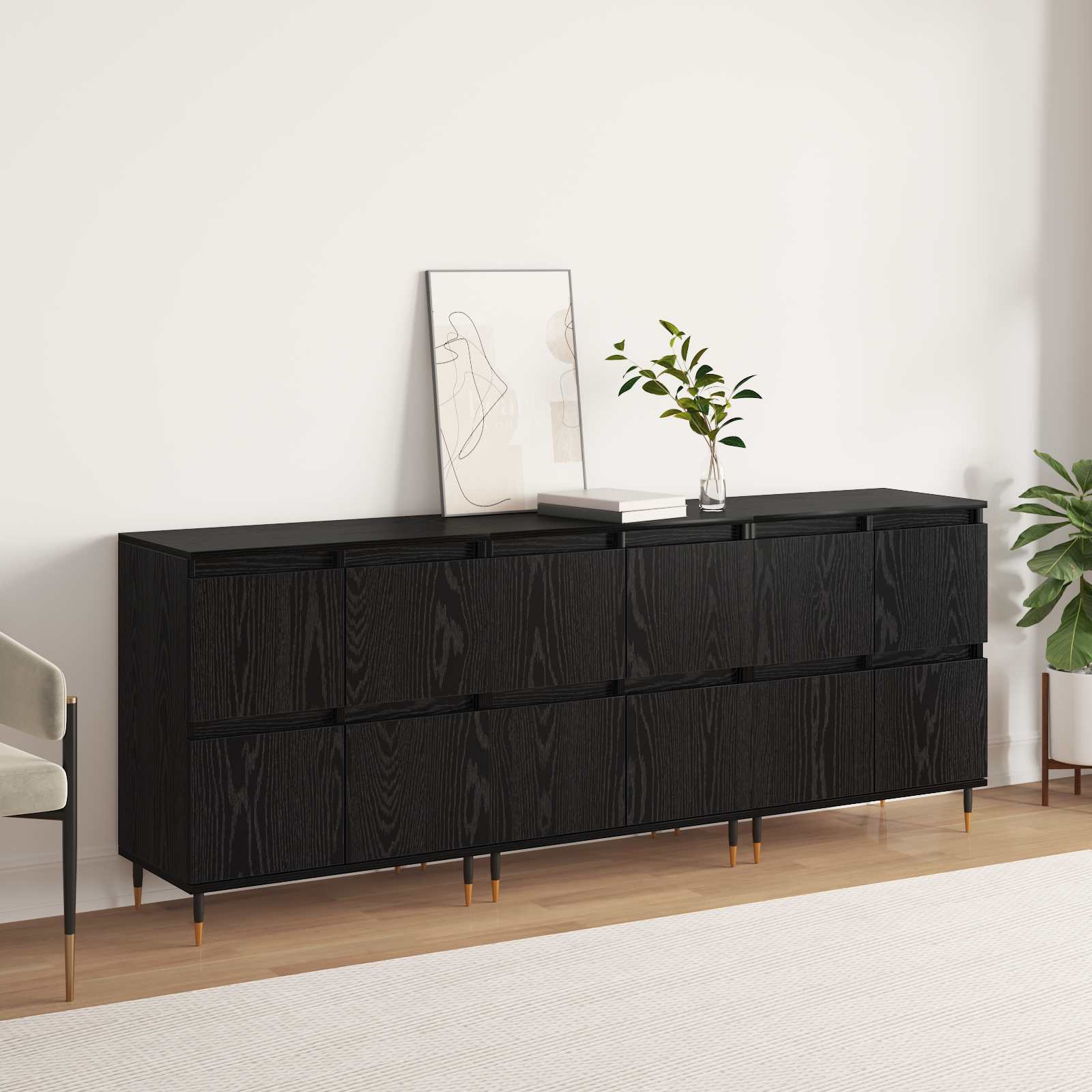 vidaXL Szafka do przechowywania 3 pcs Czarny Dąb 60 x 35 x 70 cm