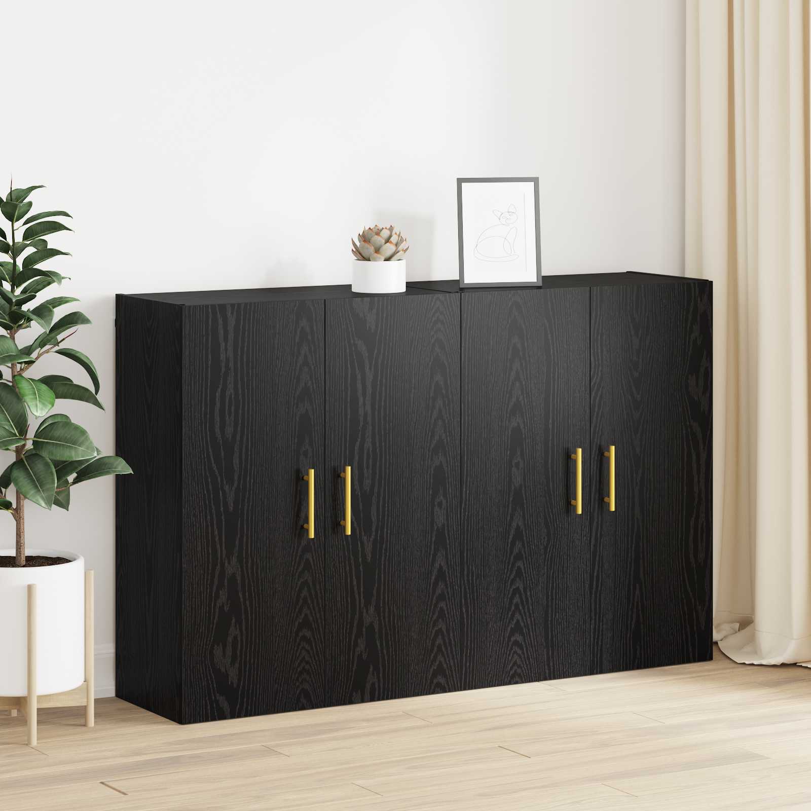 vidaXL Szafka ścienna 2 pcs Czarny Dąb 69,5 x 34 x 90 cm