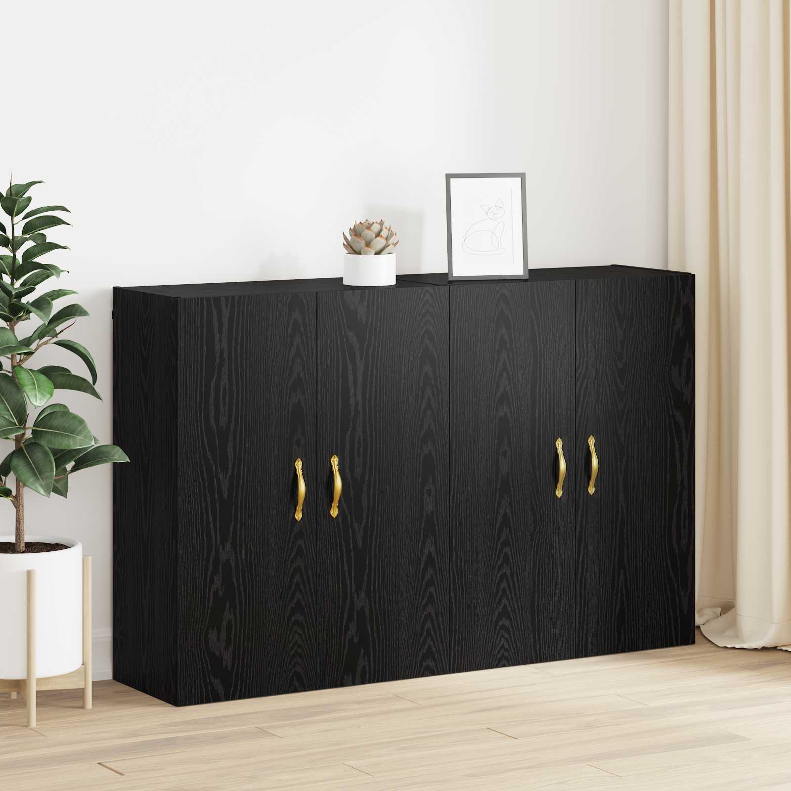 vidaXL Szafka ścienna 2 pcs Czarny Dąb 69,5 x 34 x 90 cm