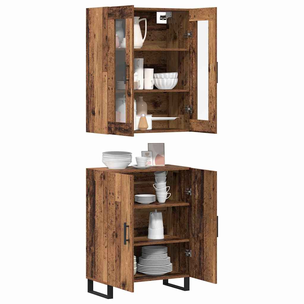 vidaXL Highboard 2 pcs Stare drewno Materiał drewnopochodny